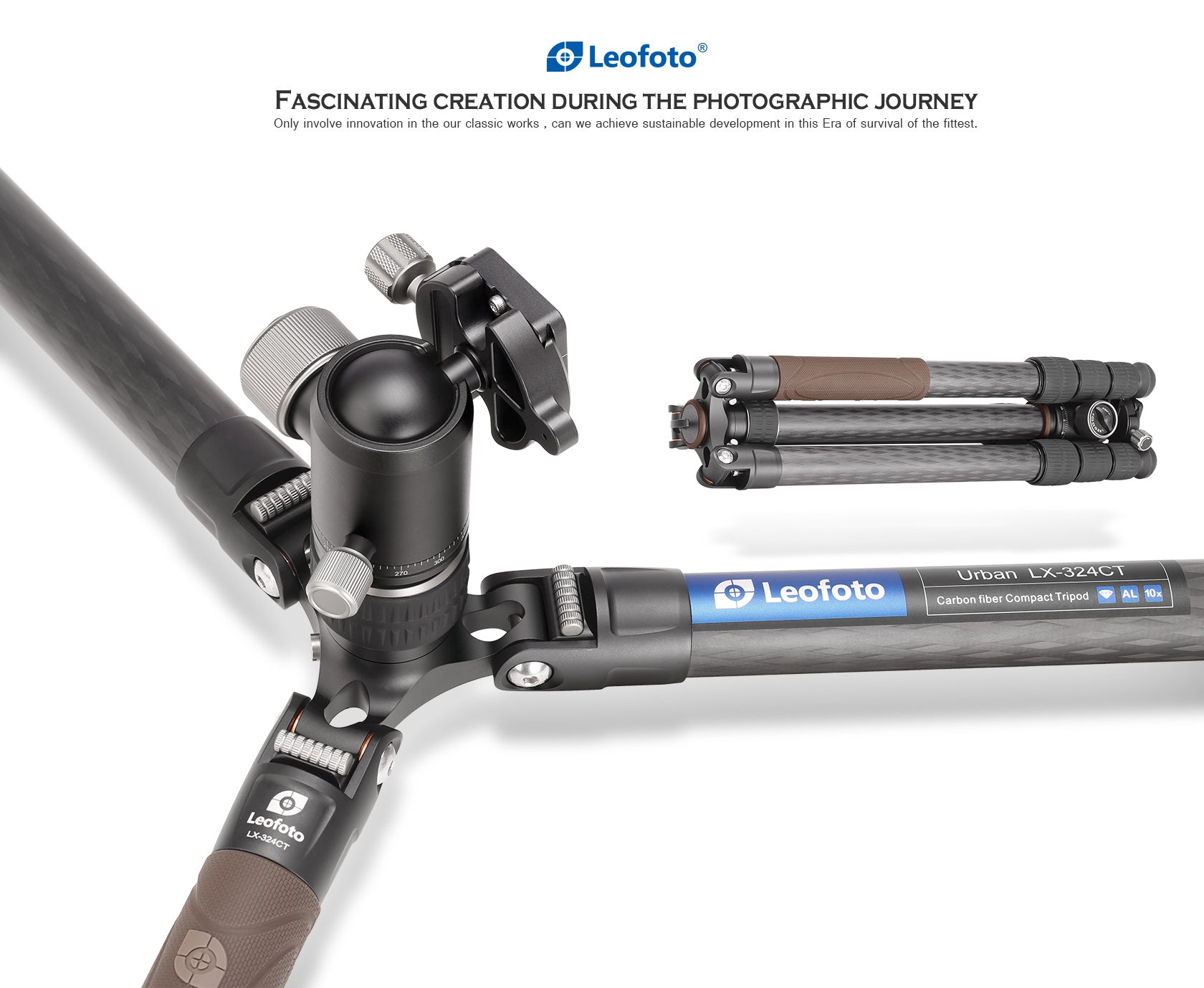 Leofoto LX-324CT + XB-38 Reversible Travel Tripod with Ball Head