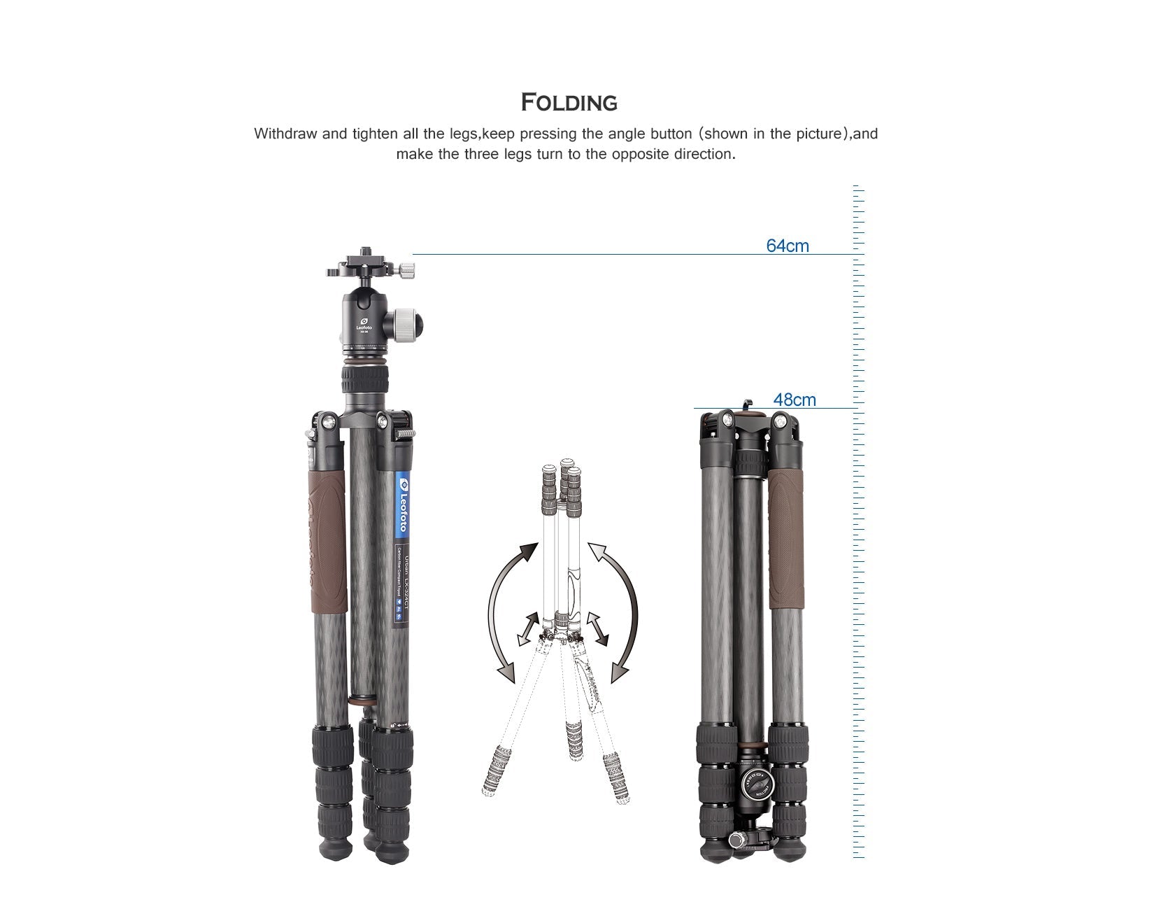 Leofoto LX-324CT + XB-38 Reversible Travel Tripod with Ball Head