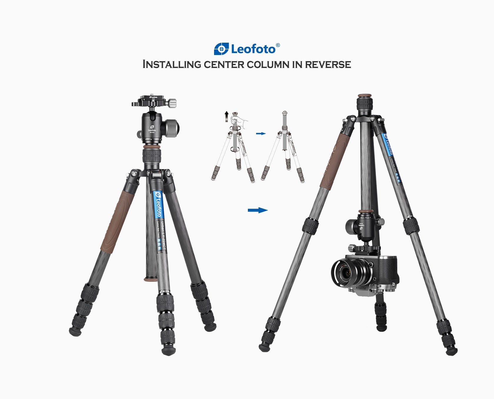 Leofoto LX-224CT + XB-32Q Reversible Travel Tripod with Ball Head Set