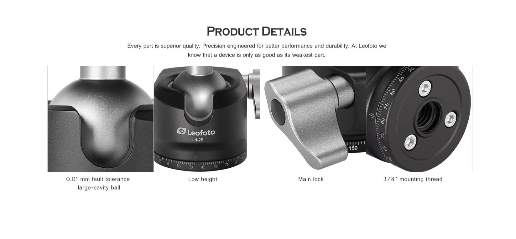 Leofoto LH-25LR Mini Ball Head with LR-50 Lever-Release Clamp | Arca Compatible
