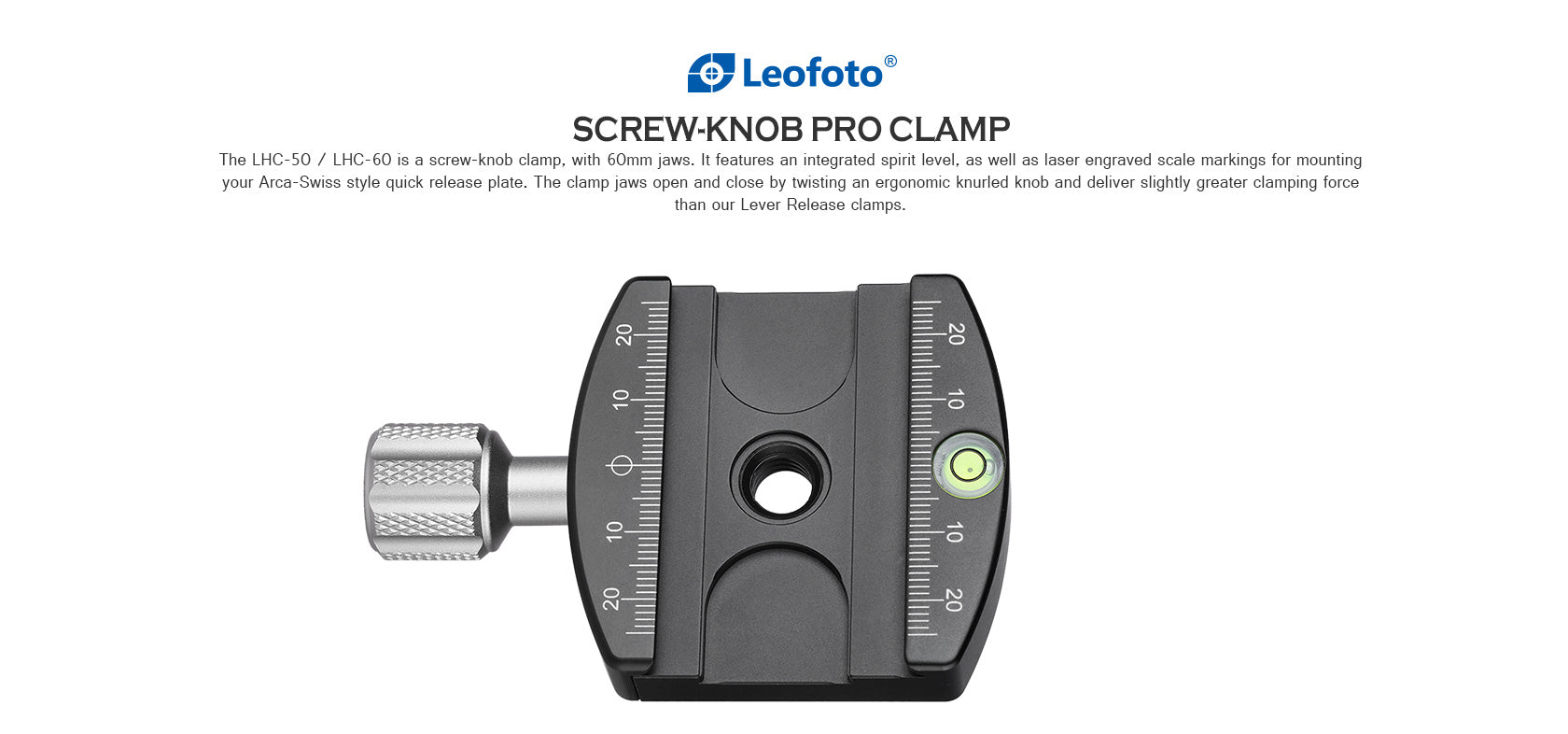 Leofoto LHC-50 / LHC-60 50mm / 60mm Screw-Knob Clamp With QP-70N 70mm Plate Arca Compatible
