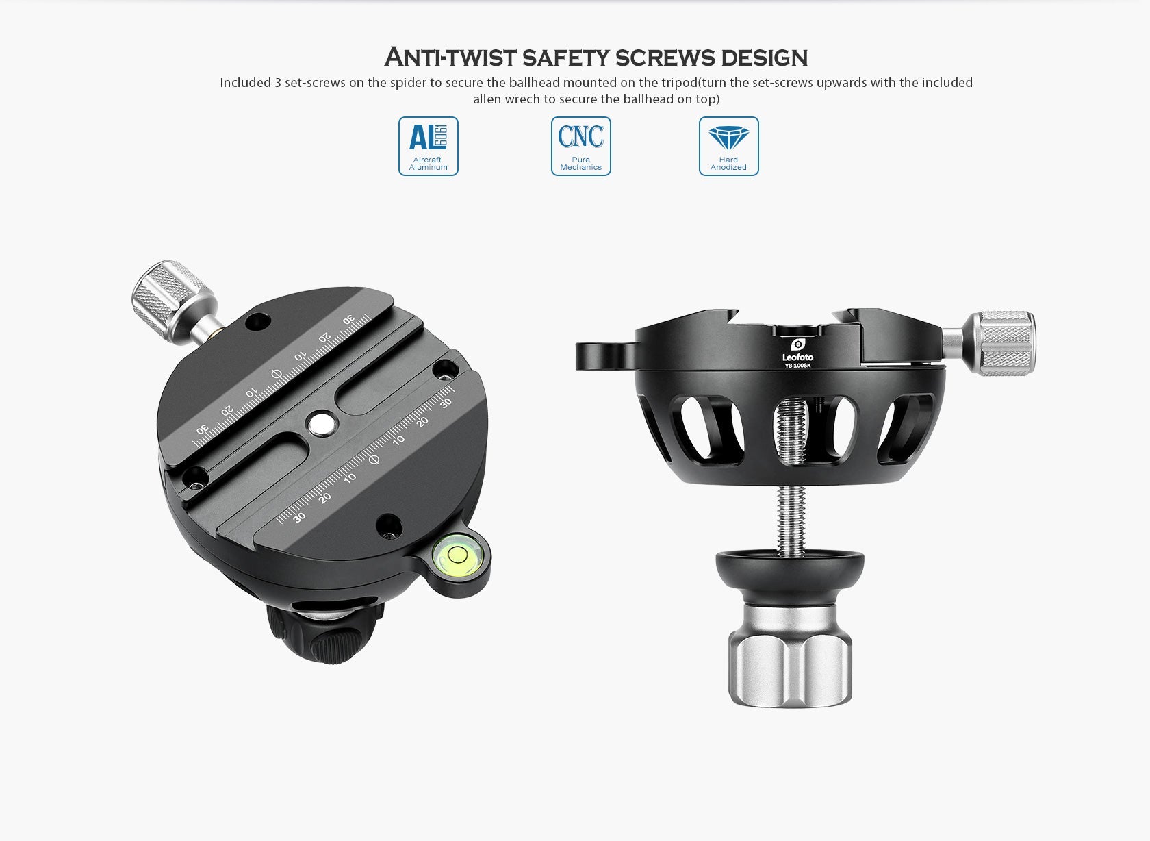 Leofoto YB-100LK / YB-100MK / YB-100SK | Leveling Base with Handle for 100mm Bowl | Arca Clamp