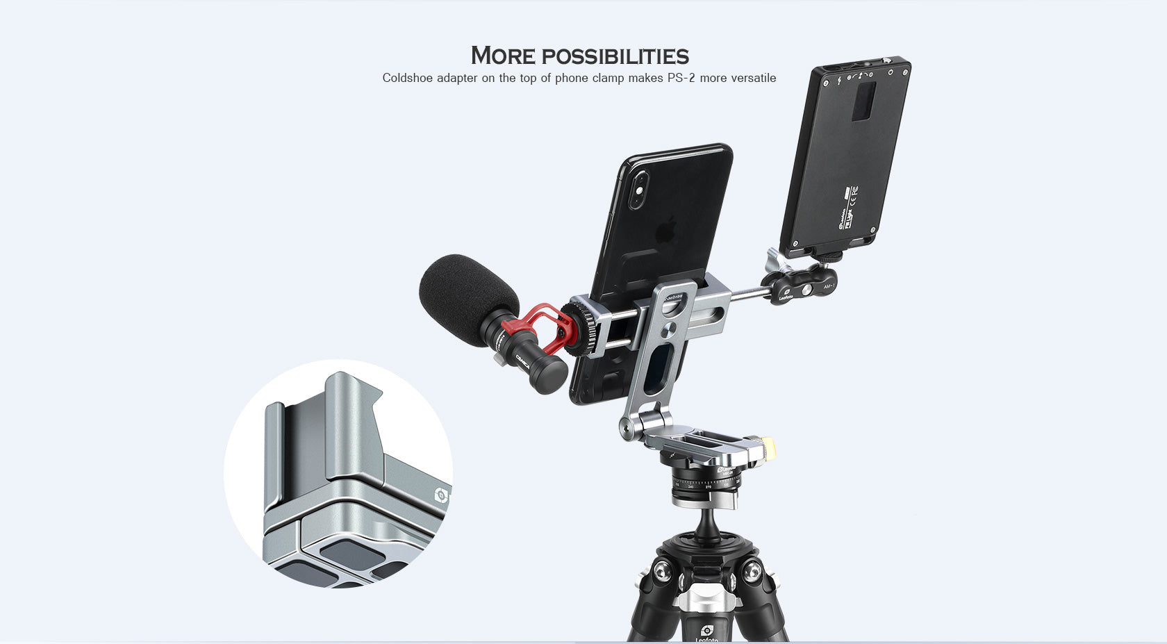 Leofoto PS-2 Multi-Functional Foldable Cellphone Stand with Arca-Compatible Dovetail and Cold Shoe Mount