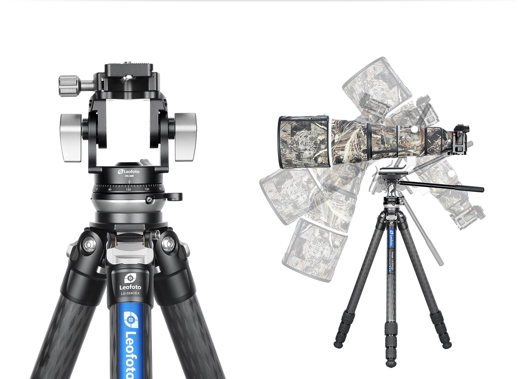 Leofoto VH-30 / VH-30N Two-Way Telephoto Lens Head | Arca-Compatible Screw-Knob Clamp