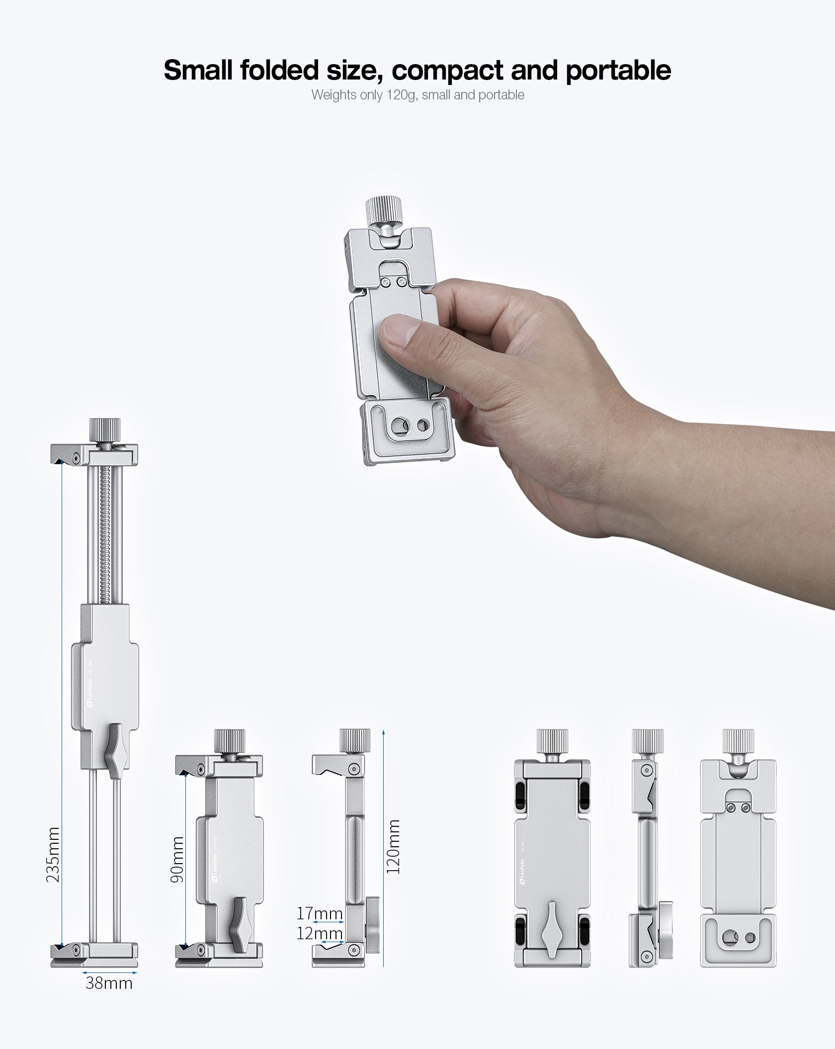Leofoto PC-120 Portable Phone & Tablet Holder with 1/4'' and 3/8'' Mounting Sockets