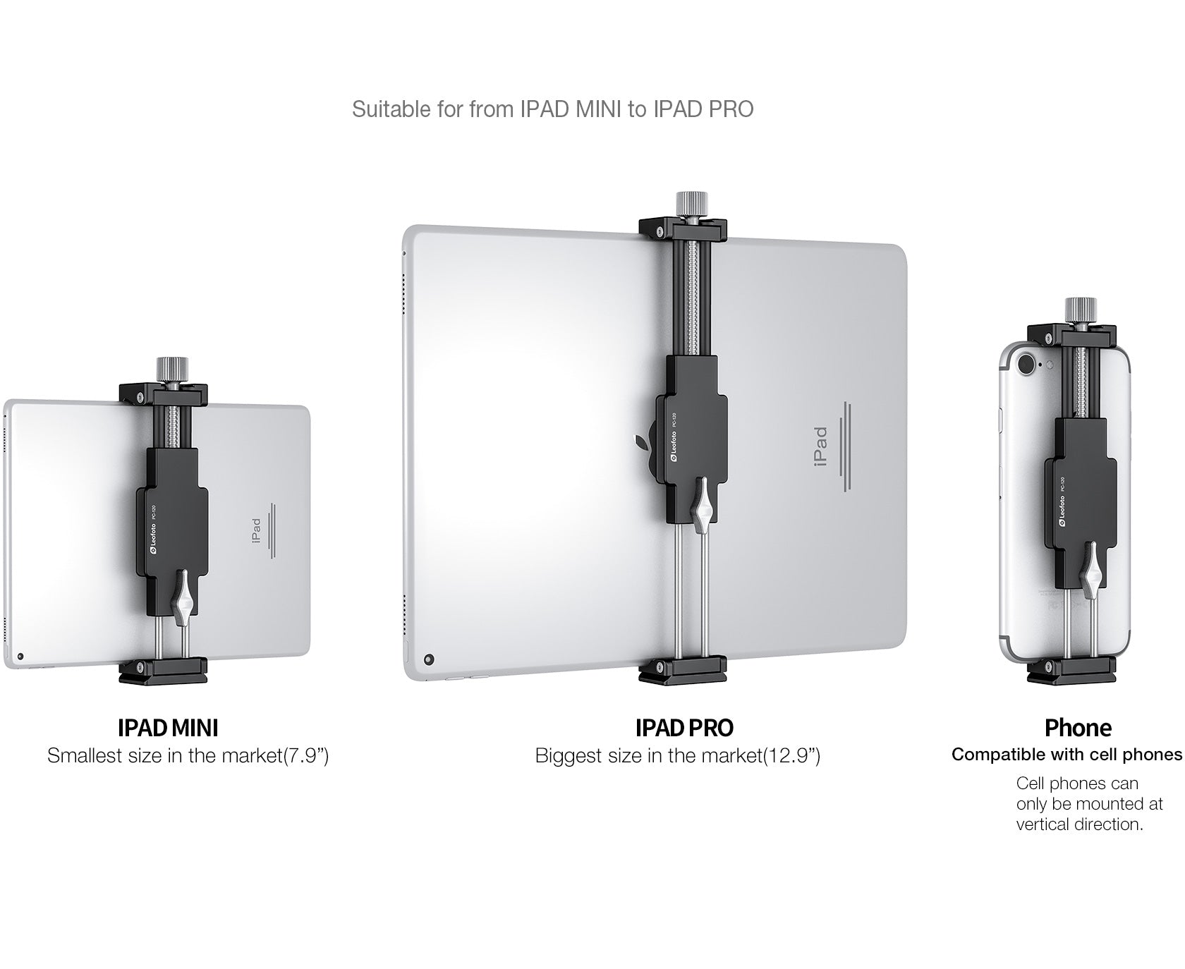 Leofoto PC-120 Portable Phone & Tablet Holder with 1/4'' and 3/8'' Mounting Sockets