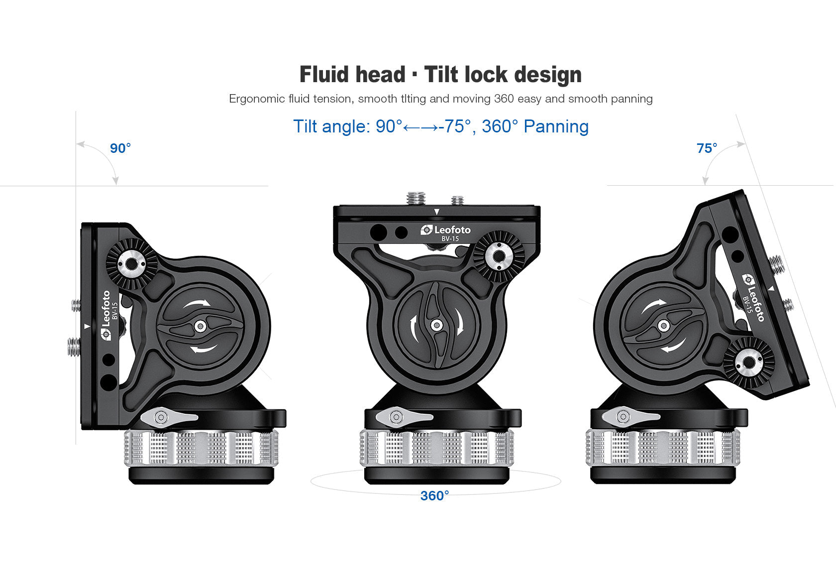 Leofoto BV-15 (Knob Clamp) / BV-15L (Lever-Release Clamp) Fluid Video Head - Arca Standard