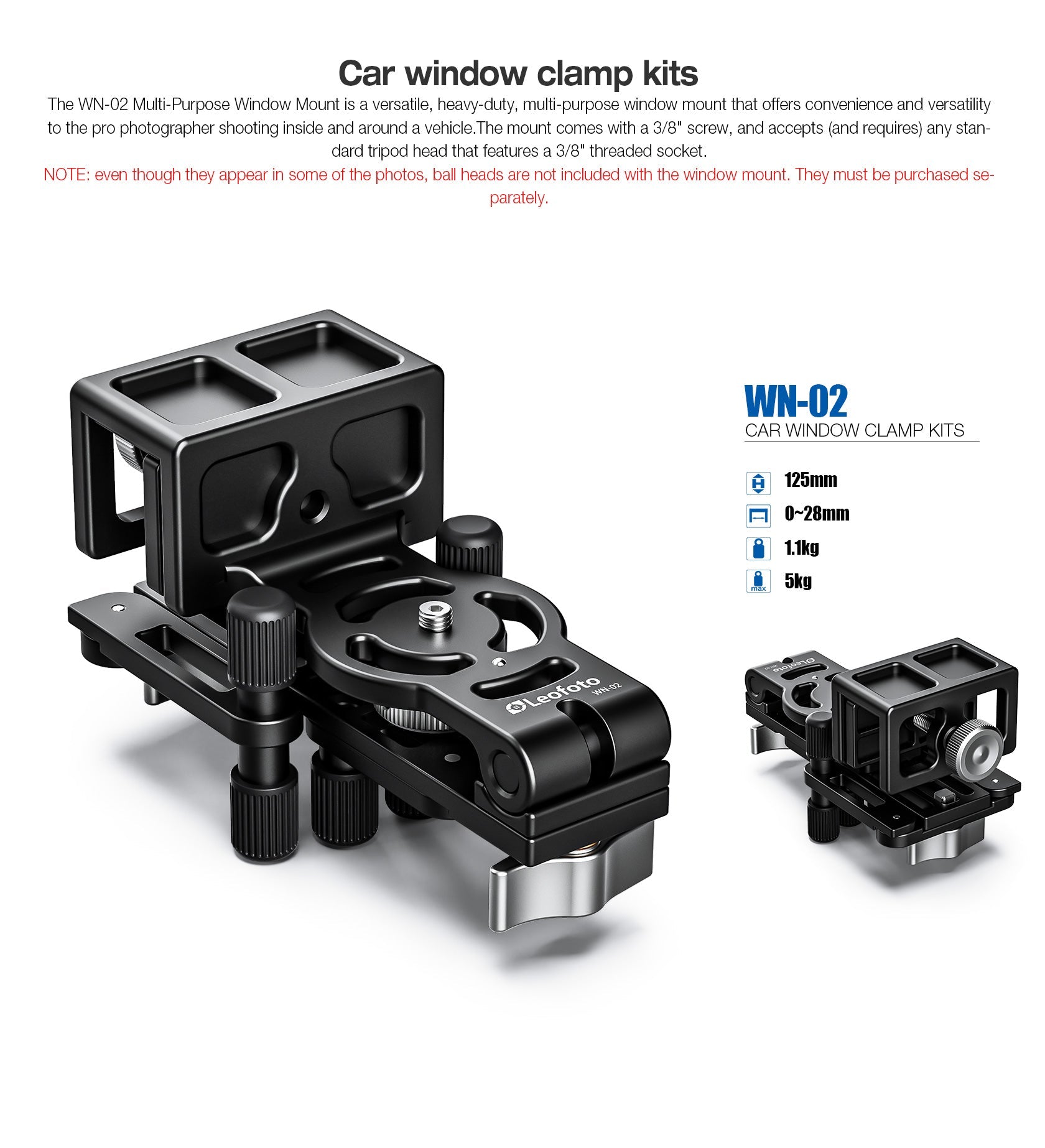 Leofoto WN-02 Multi-Purpose Window Mount for Binoculars/Lens and Camera