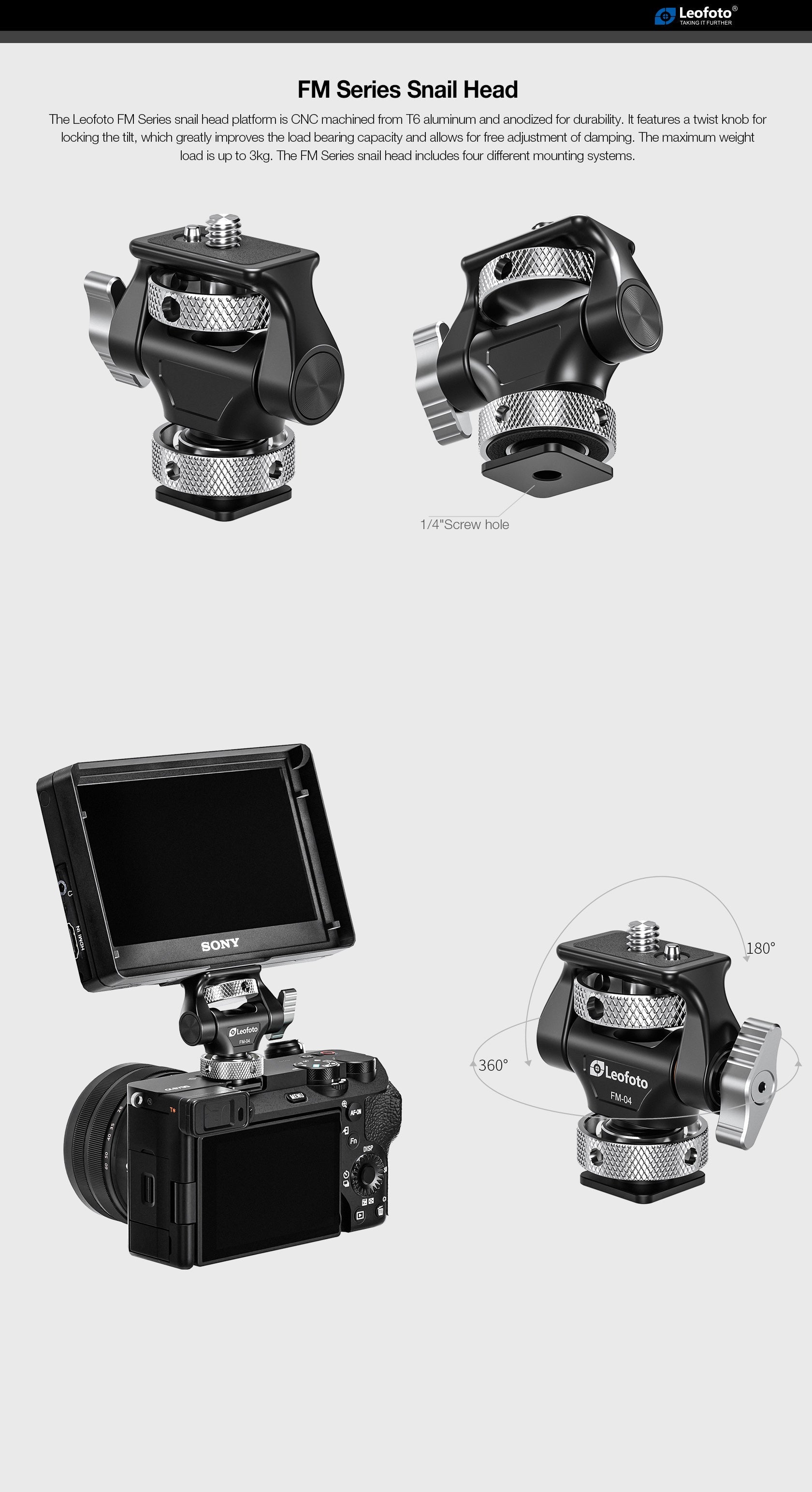 Leofoto FM-04 Swivel and Tilt Monitor Mount | Coldshoe Compatible