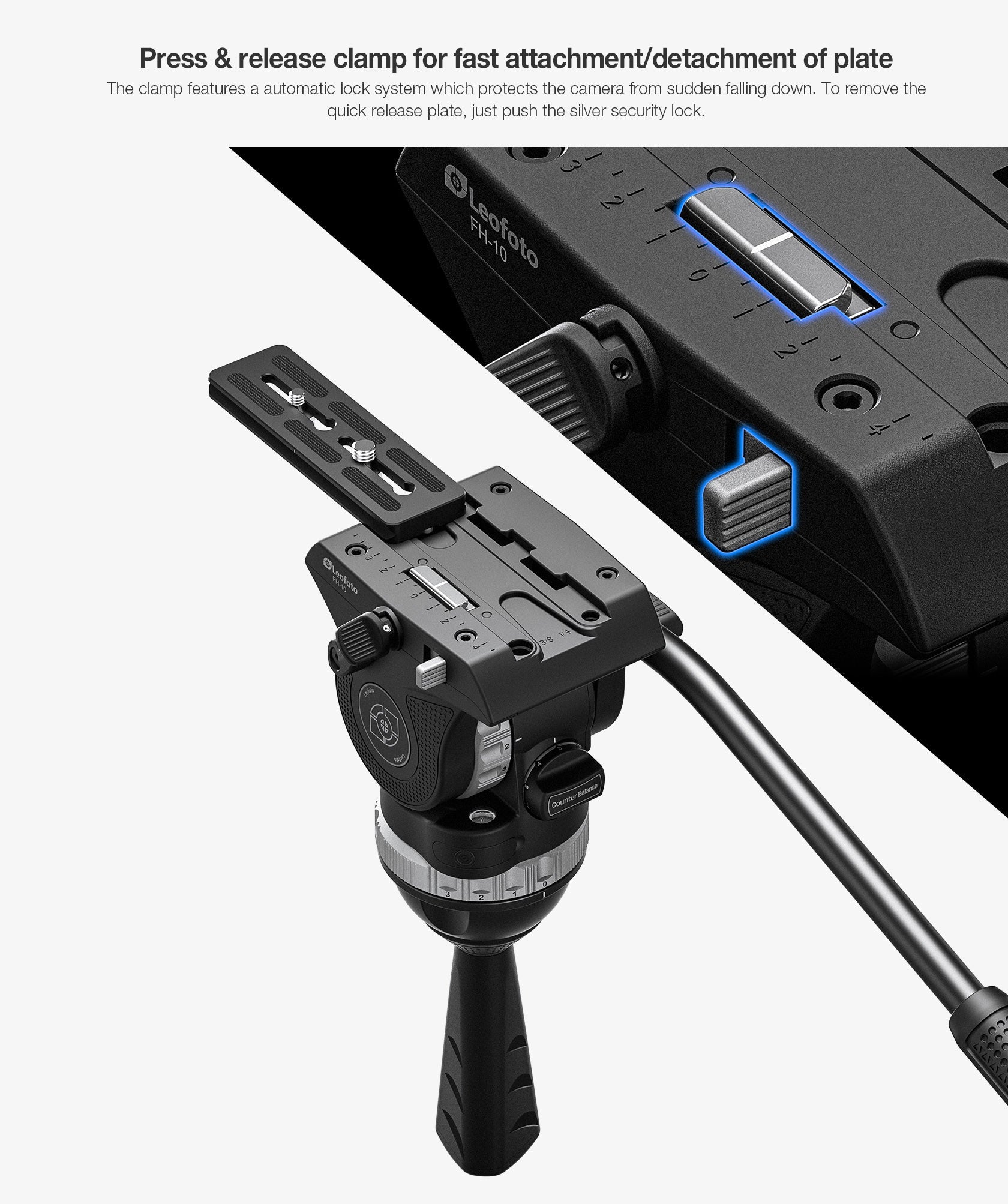 Leofoto LVF-163C+FH-10 Video Tripod and Fluid Head Set – 75mm Half-Ball – Stepped Counterbalance and Stepped Drag Controls