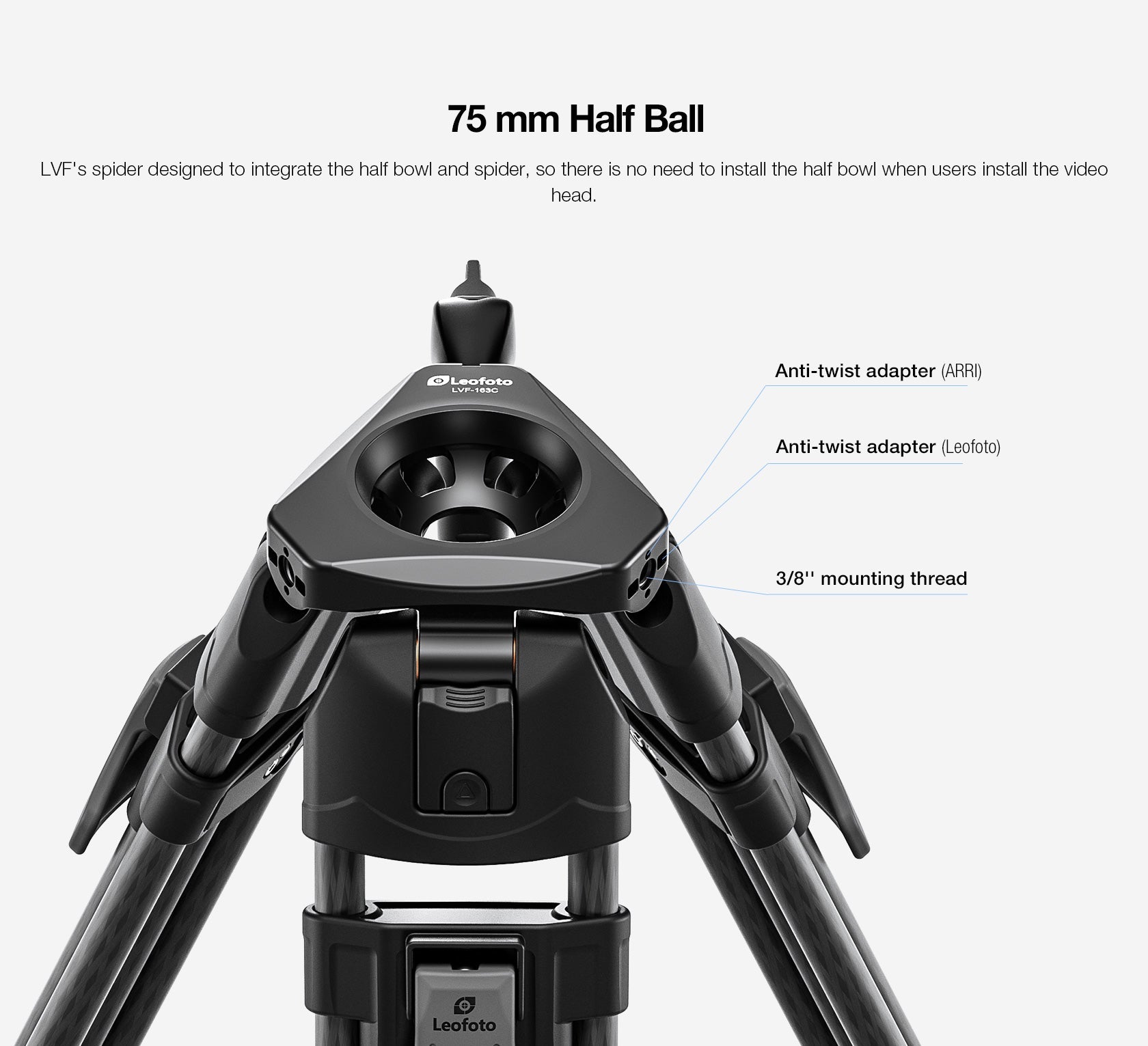 Leofoto LVF-163C+FH-10 Video Tripod and Fluid Head Set – 75mm Half-Ball – Stepped Counterbalance and Stepped Drag Controls