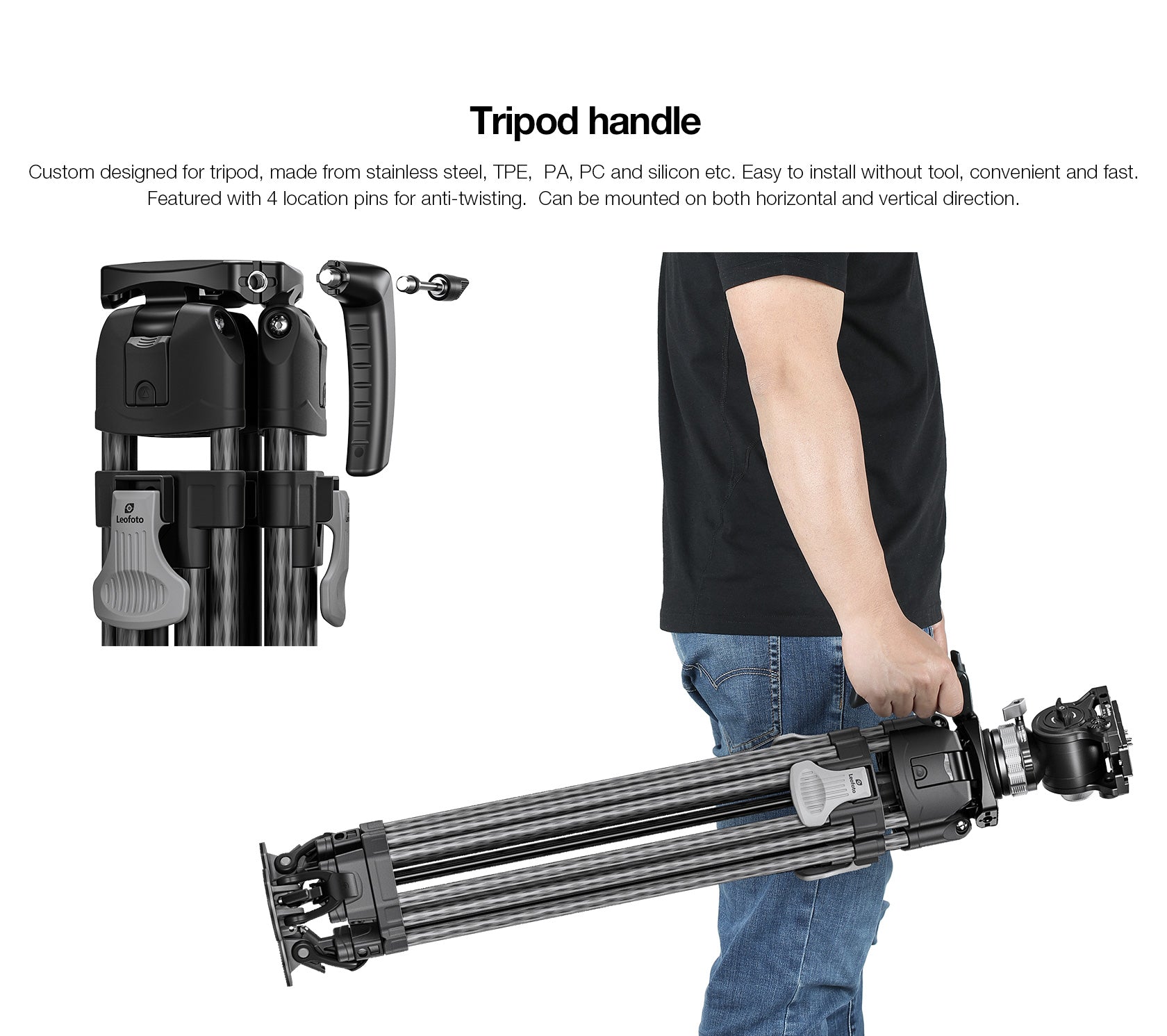 Leofoto LVF-163C+BV Video Tripod and Fluid Head Set – Flat Base 3/8" – Stepless Pan and Tilt Drag Controls