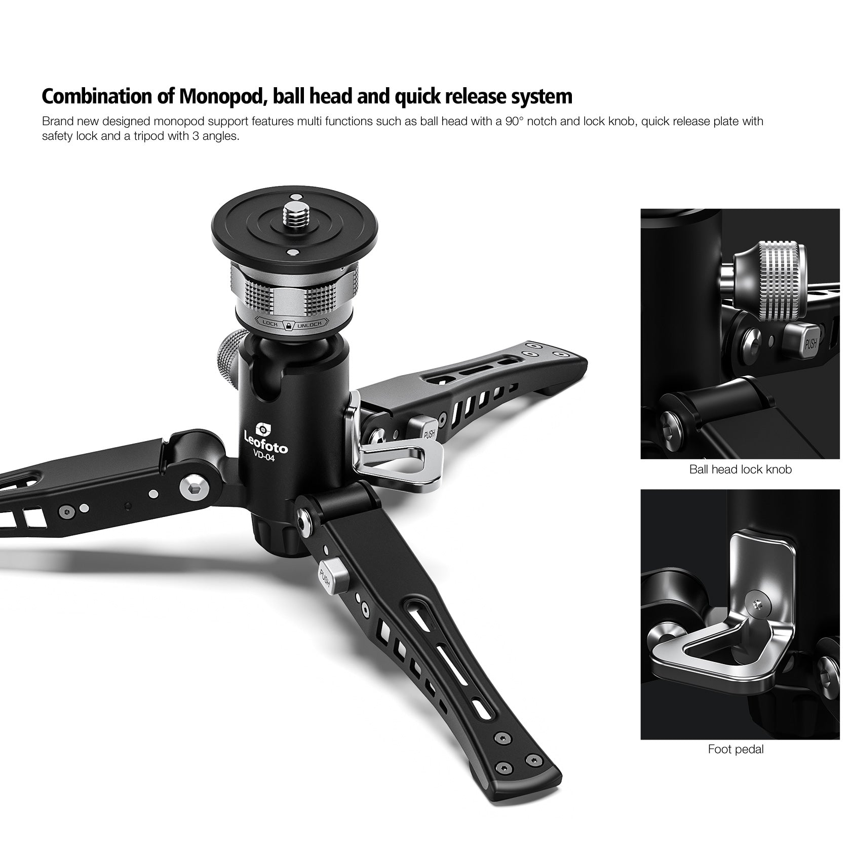 Leofoto MF-324C + VD-04 Upgraded Video Monopod System with Base Support Kit