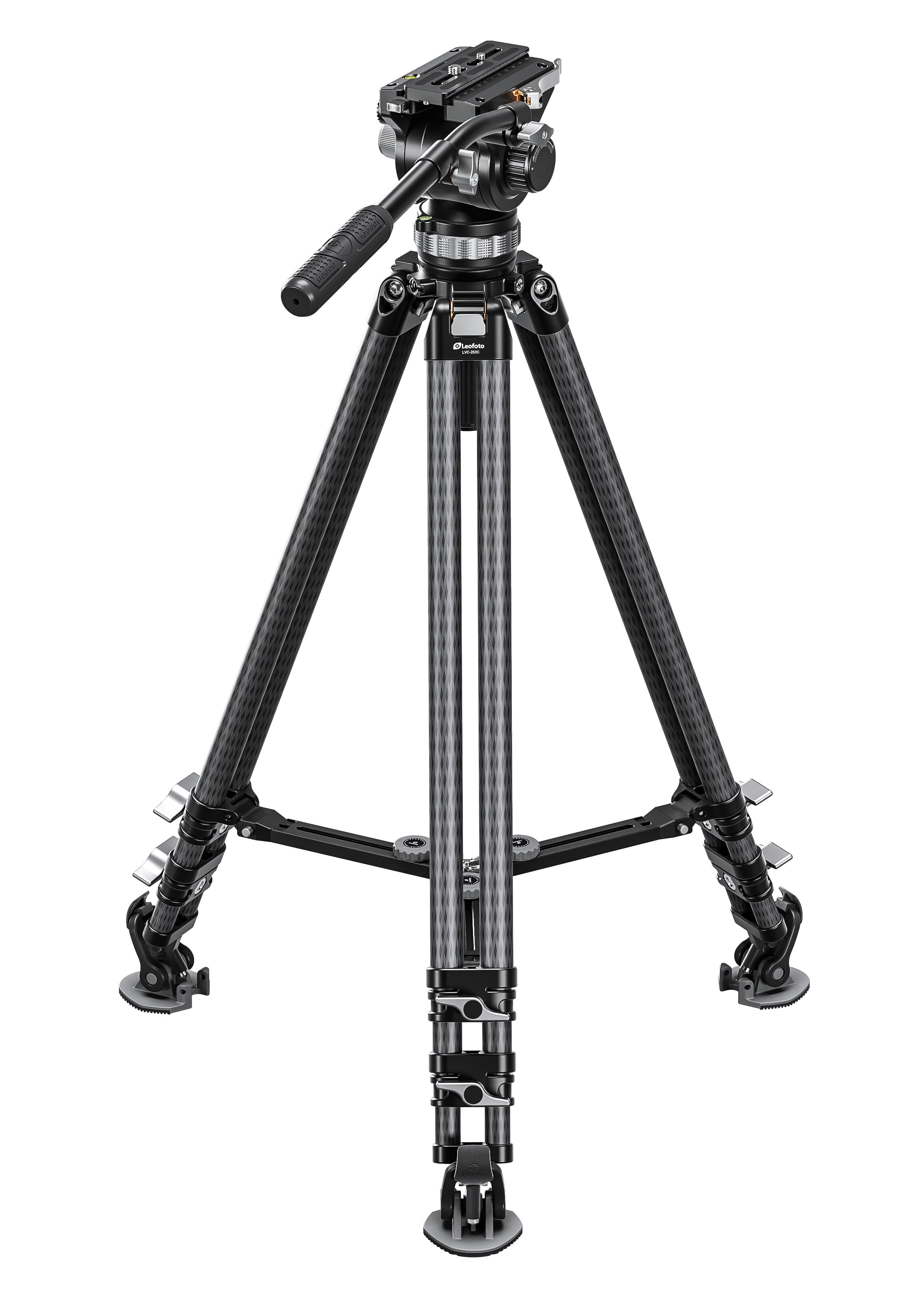 Leofoto LVC-253C+BV-20 (Lever-Release Clamp) Dual-Tube Video Tripod with Fluid Head Set  | 75mm Integrated Bowl with Leveling Base and Handle