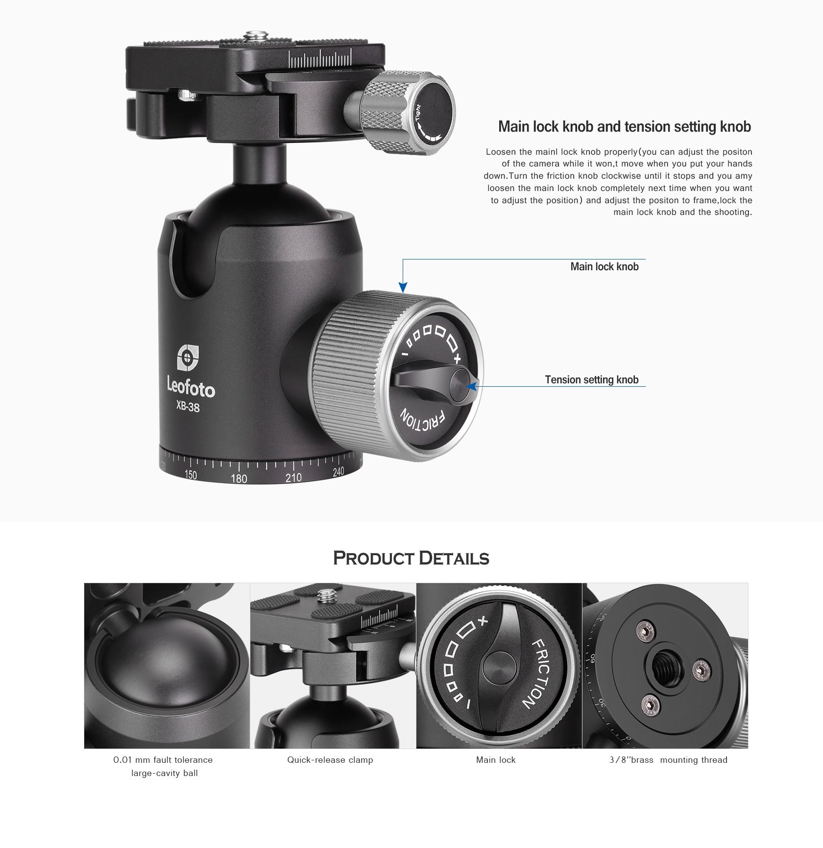 Leofoto LX-324CT + XB-38 Reversible Travel Tripod with Ball Head