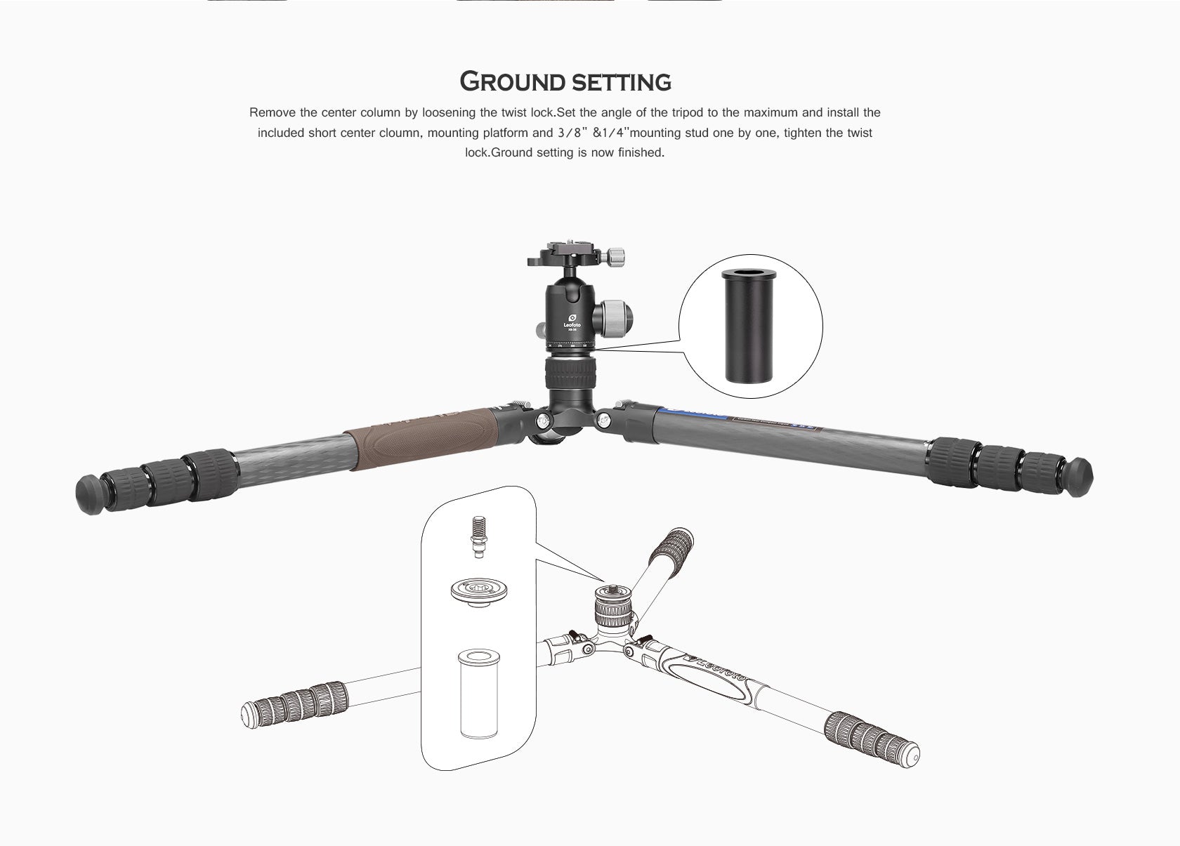Leofoto LX-324CT + XB-38 Reversible Travel Tripod with Ball Head