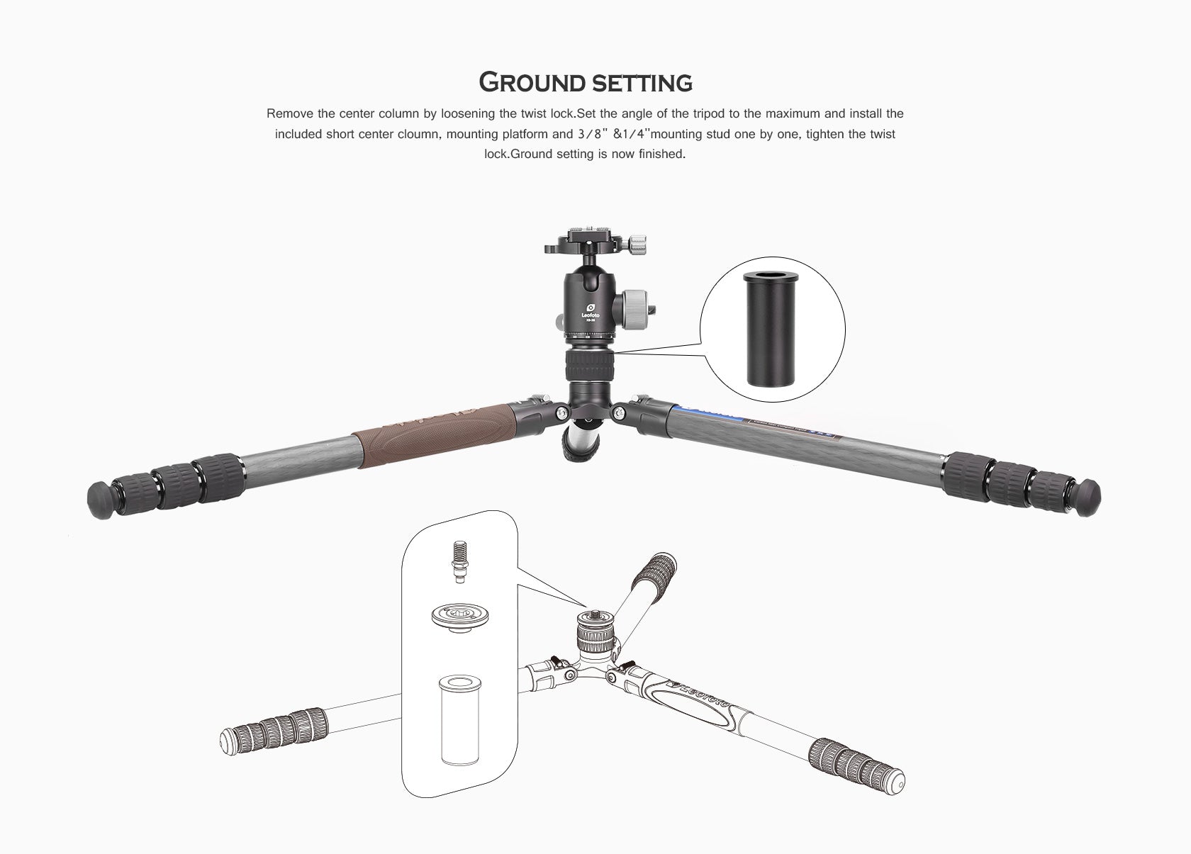 Leofoto LX-284CT + XB-38 Reversible Travel Tripod with Ball Head Set