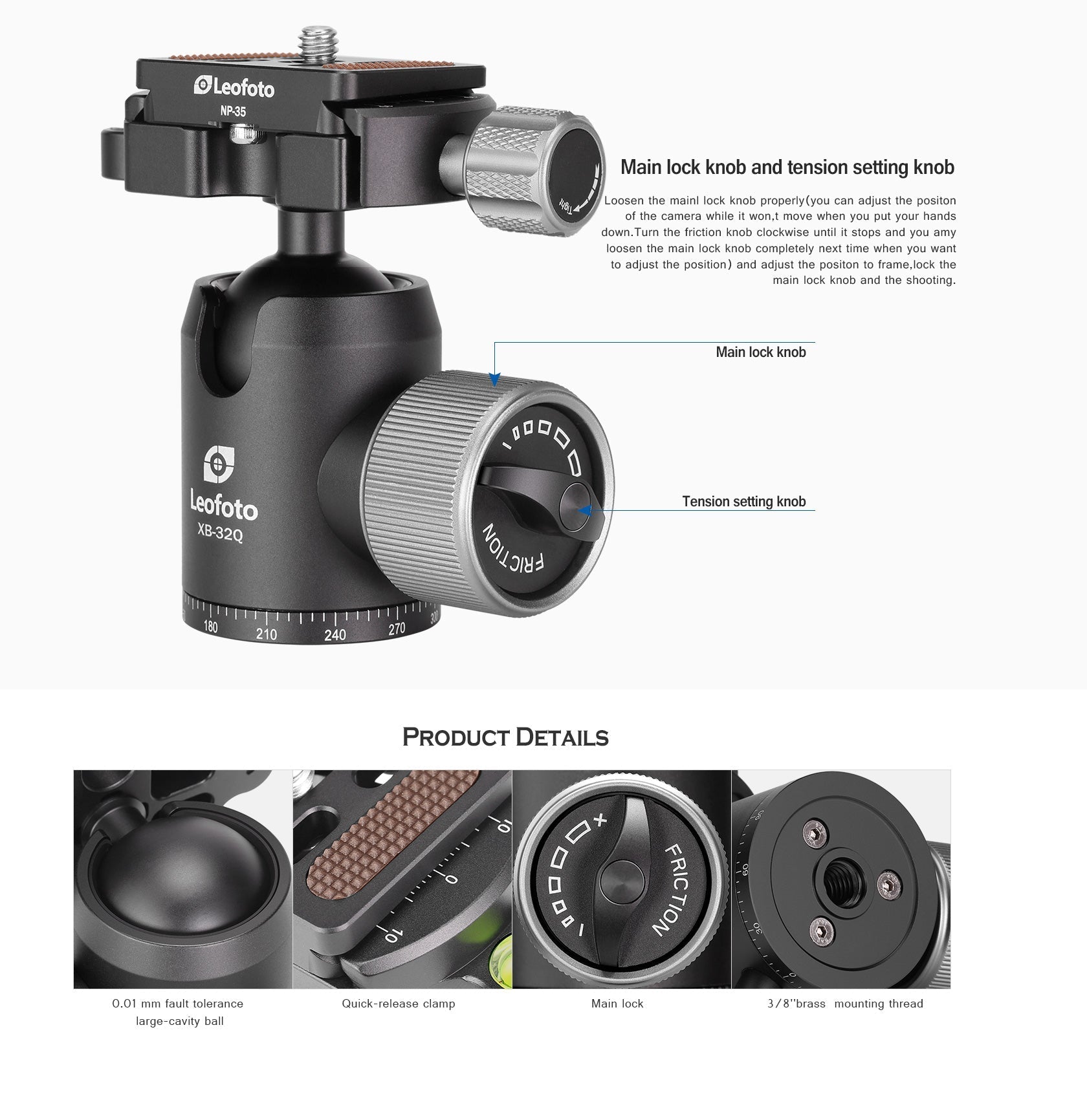 Leofoto LX-225CT + XB-32Q Reversible Travel Tripod with Ball Head Set