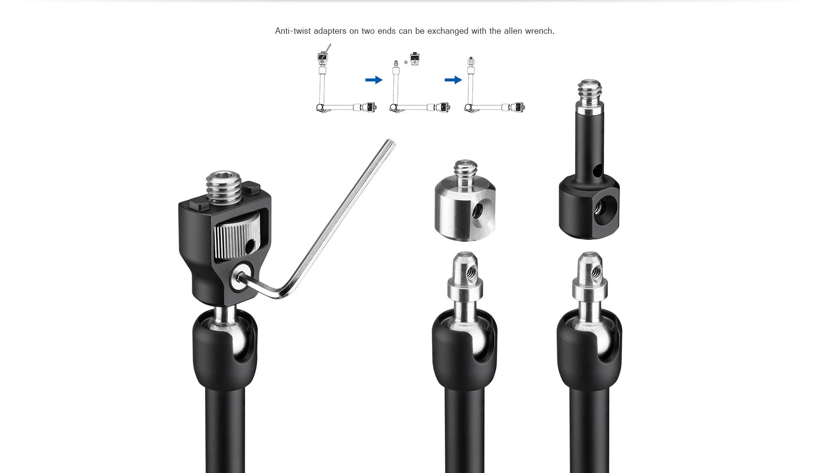 Leofoto AM-3 / AM-4 Kit Versa Magic Arm | Anti-Twist Adapter | 3/8th Mounting Screws