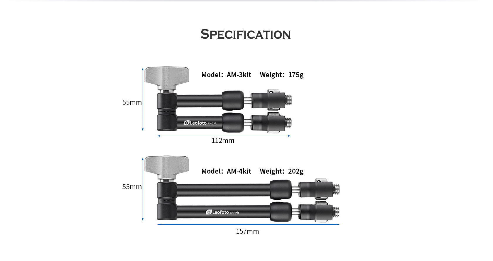 Leofoto AM-3 / AM-4 Kit Versa Magic Arm | Anti-Twist Adapter | 3/8th Mounting Screws