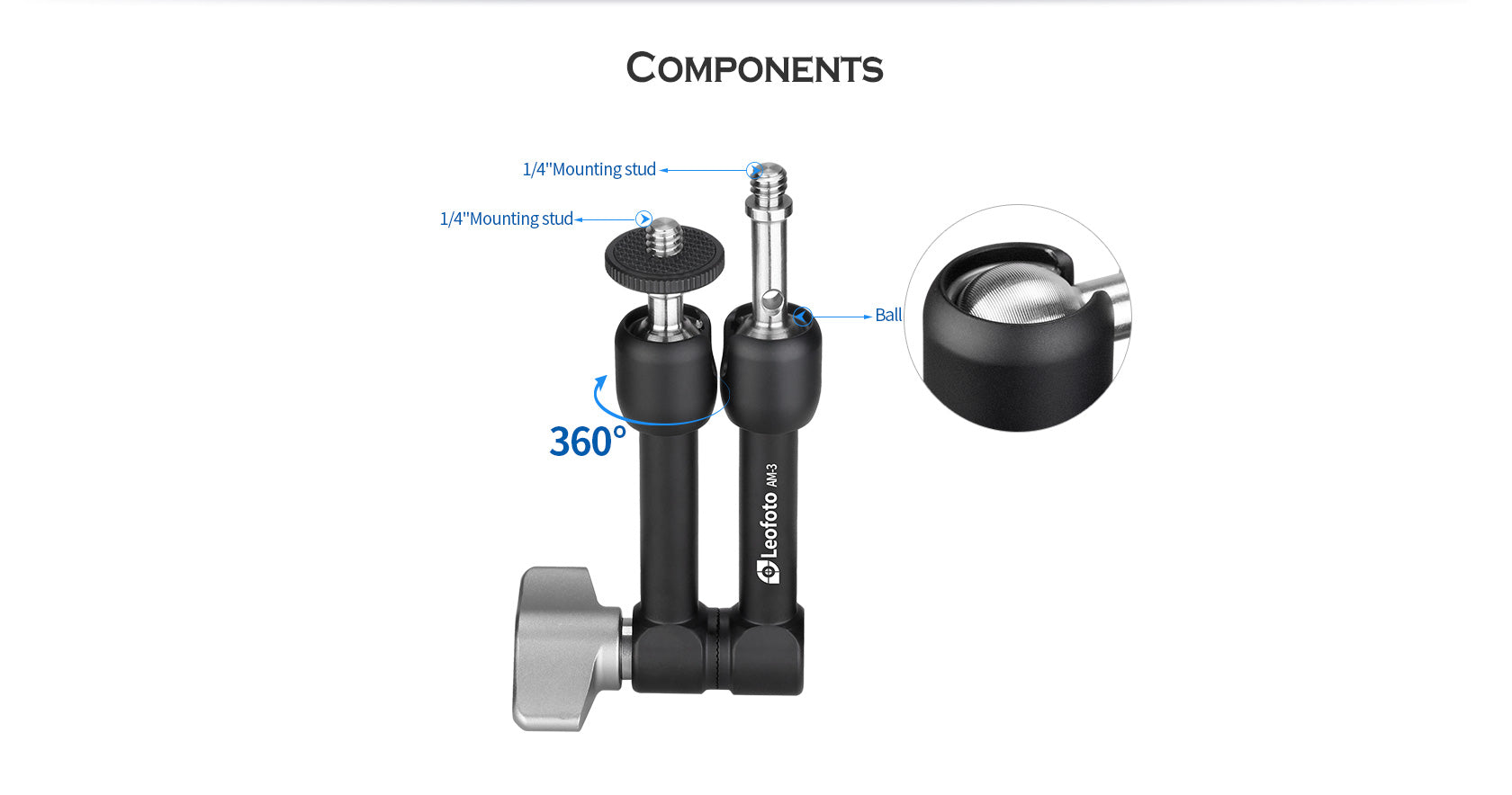 Leofoto AM-3 / AM-4 Versa Magic Arm  Multi-Purpose Accessory | 1/4th Mounting Screws