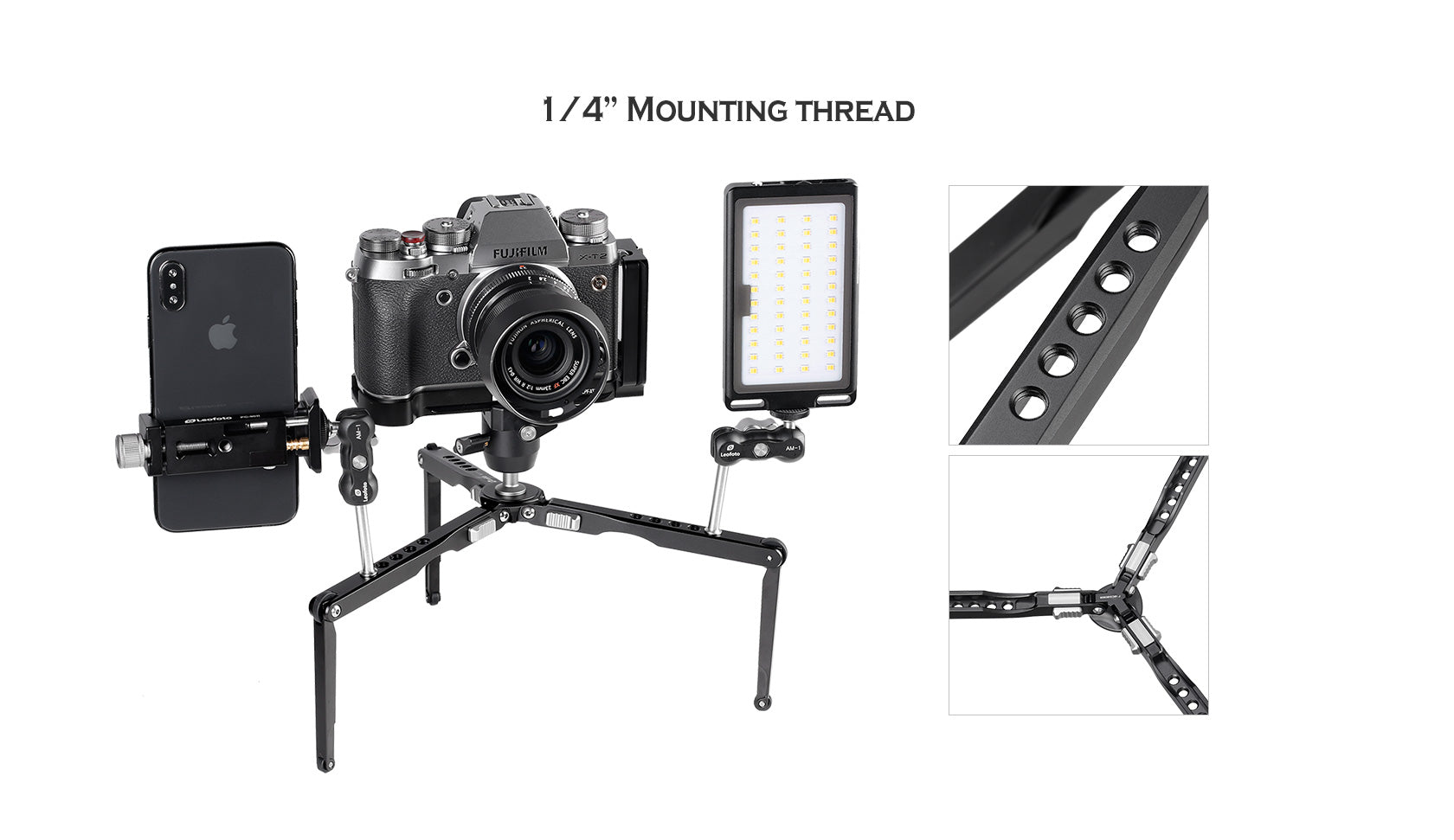 Leofoto MT-03+MBH-19 Spider Folding Table Mini Tripod & Ballhead w/Bag