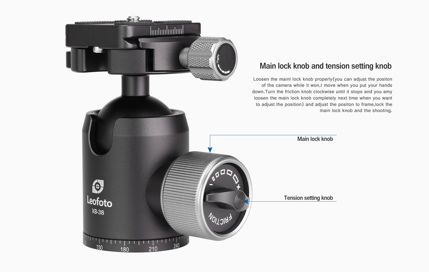 Leofoto XB-38 Ball Head With BPL-50 Quick Release Plate | Arca Compatible