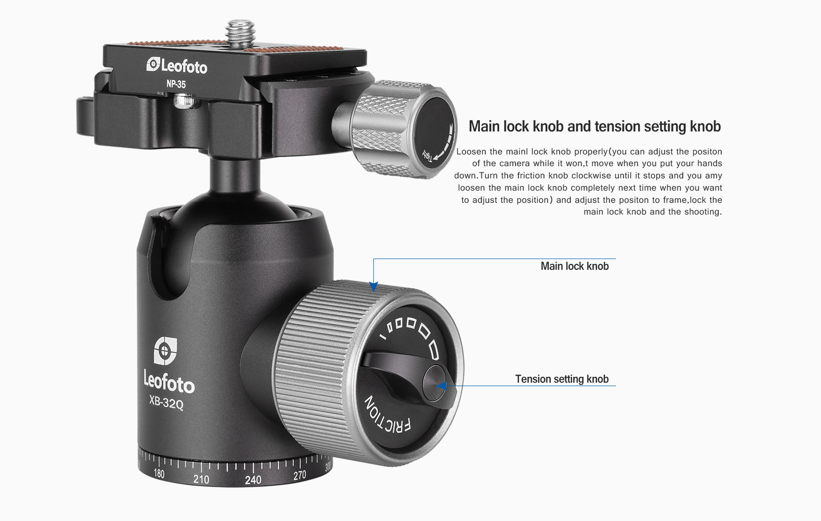 Leofoto XB-32Q Ball Head with NP-35 Quick Release Plate | Arca Compatible