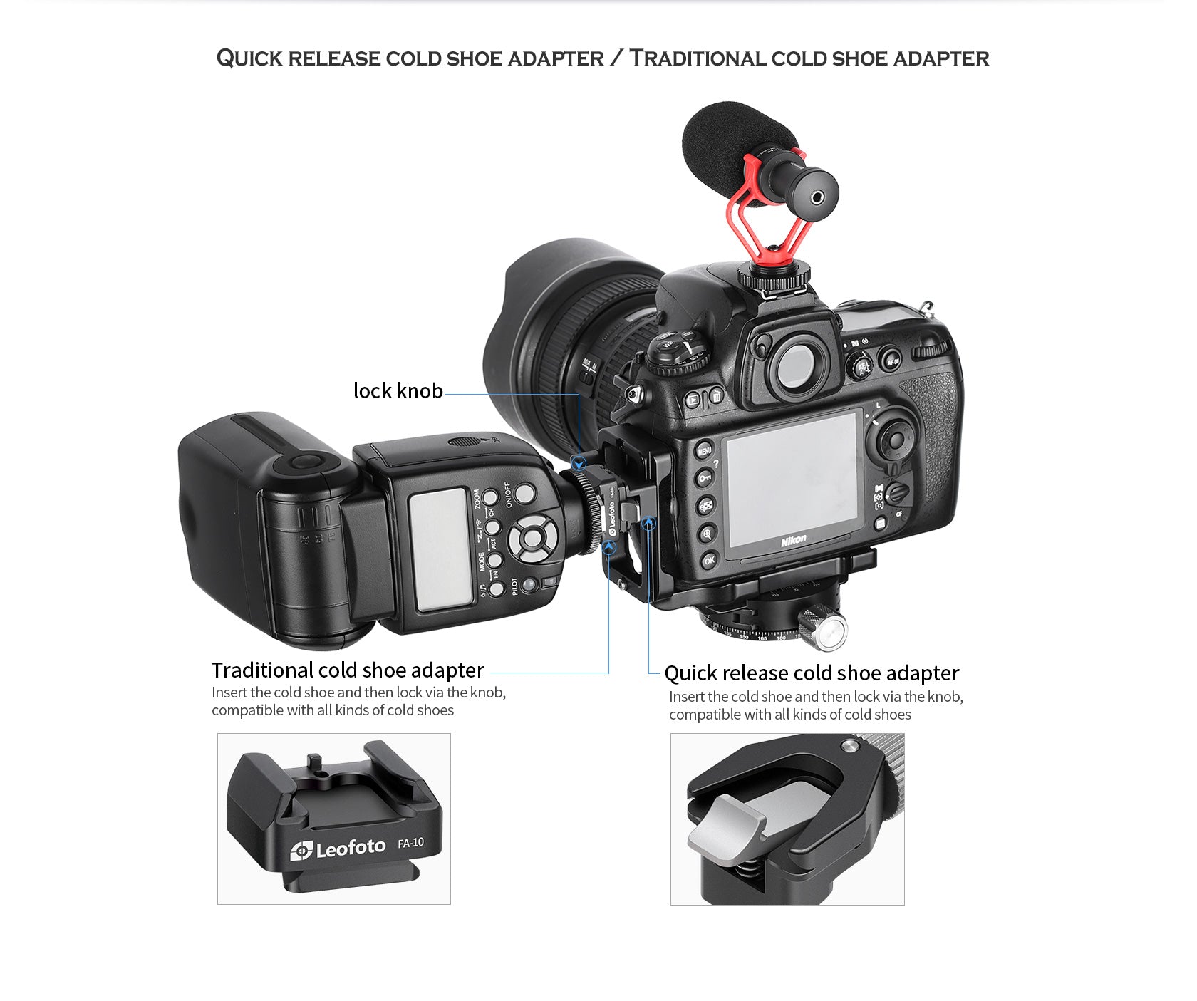 Leofoto FA-16+FA-10 Kit QR Flash Adapter for L Plate Side Mount
