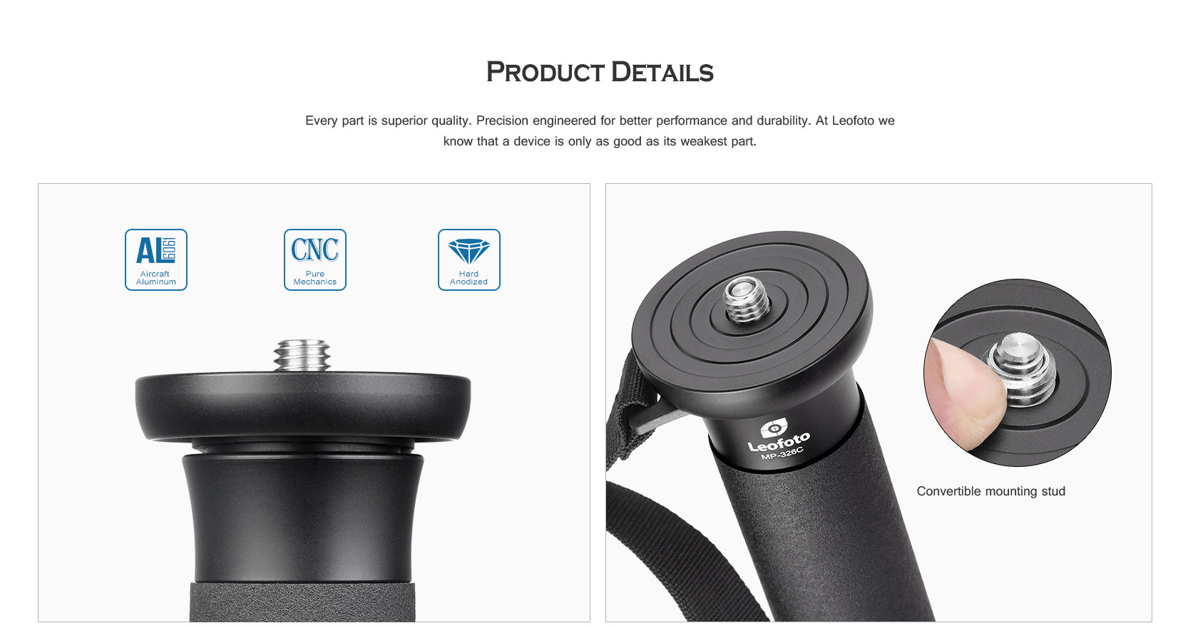 Leofoto MP-285C Monopod + LH-25 Mini Low Profile Ball Head Kit