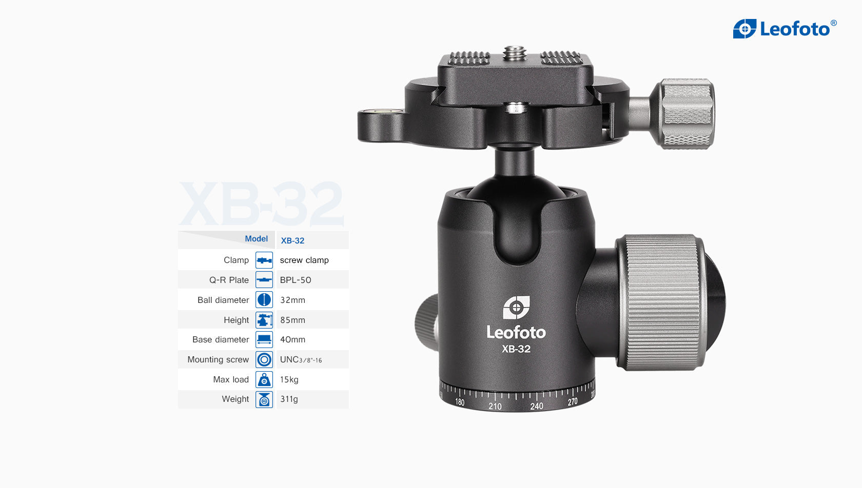Leofoto XB-32 Ball Head With BPL-50 Quick Release Plate | Arca Compatible