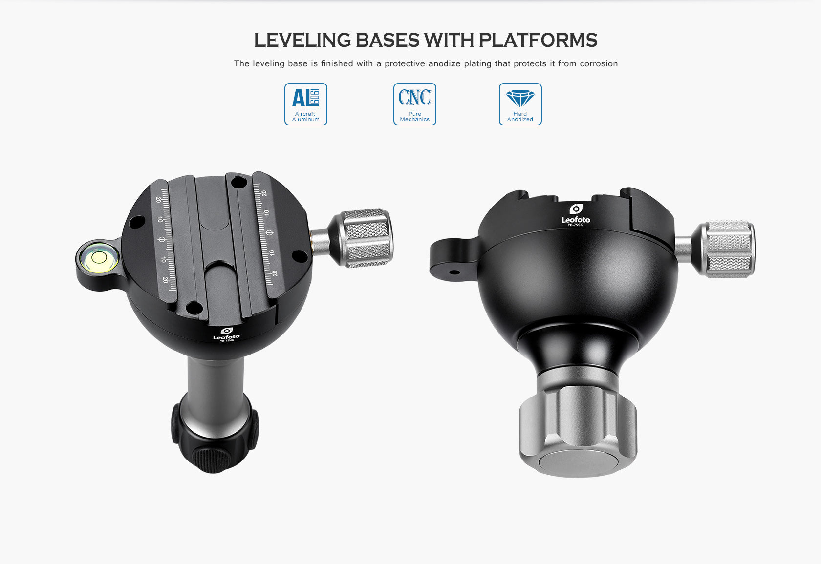 Leofoto YB-75LK / YB-75MK / YB-75SK | Leveling Base with Handle for 75mm Bowl | Arca Clamp