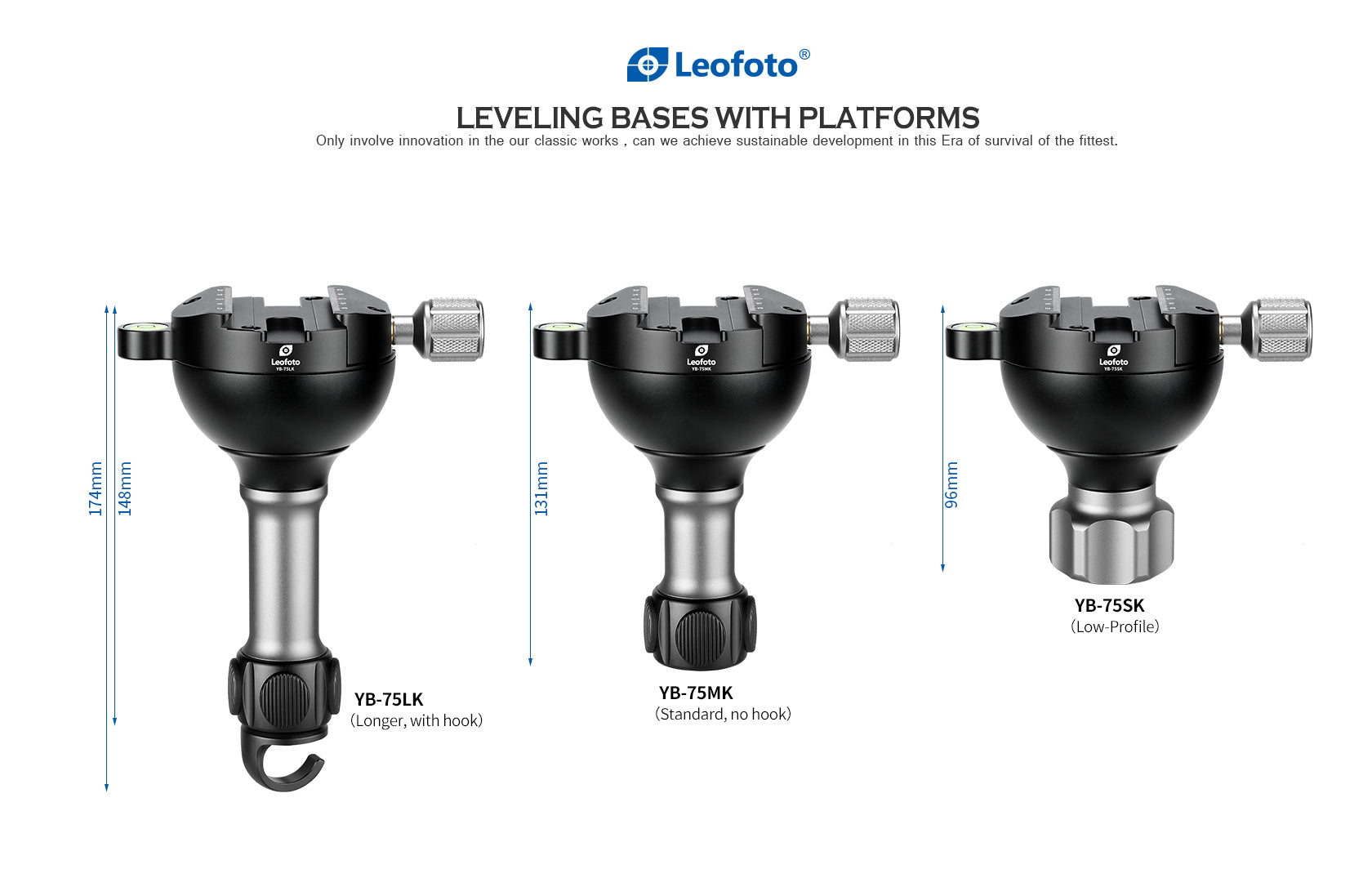 Leofoto YB-75LK / YB-75MK / YB-75SK | Leveling Base with Handle for 75mm Bowl | Arca Clamp