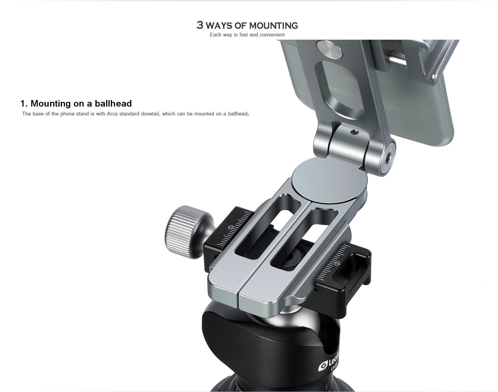 Leofoto PS-2 Multi-Functional Foldable Cellphone Stand with Arca-Compatible Dovetail and Cold Shoe Mount