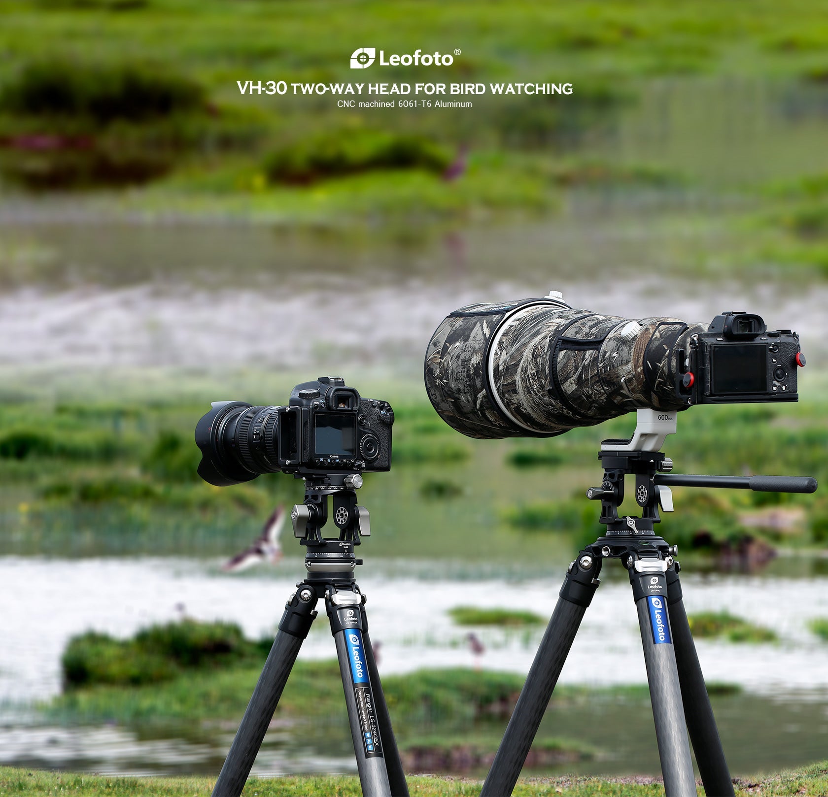 Leofoto VH-30 / VH-30N Two-Way Telephoto Lens Head | Arca-Compatible Screw-Knob Clamp