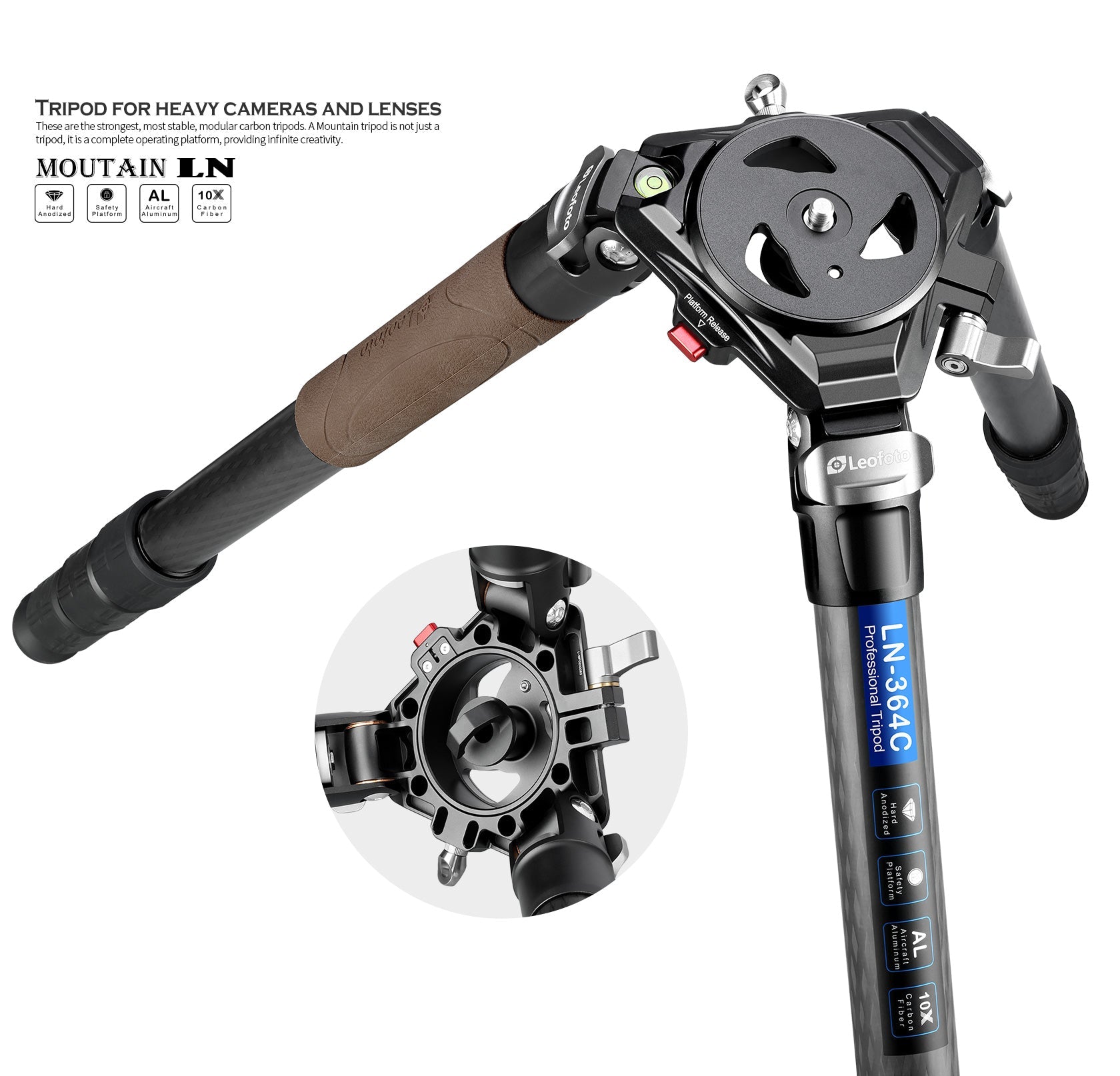 Leofoto LN-364C Heavy Duty Tripod with 75mm Video Bowl+Platform & Bag