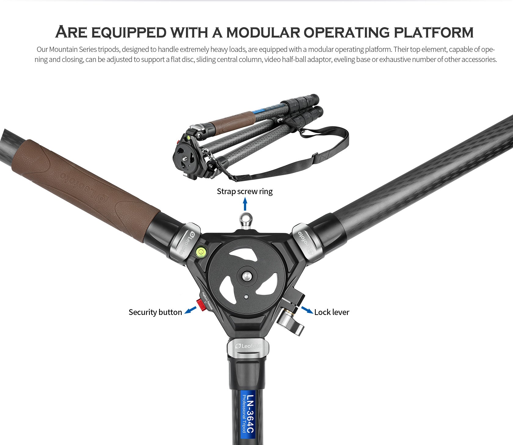 Leofoto LN-364C Heavy Duty Tripod with 75mm Video Bowl+Platform & Bag