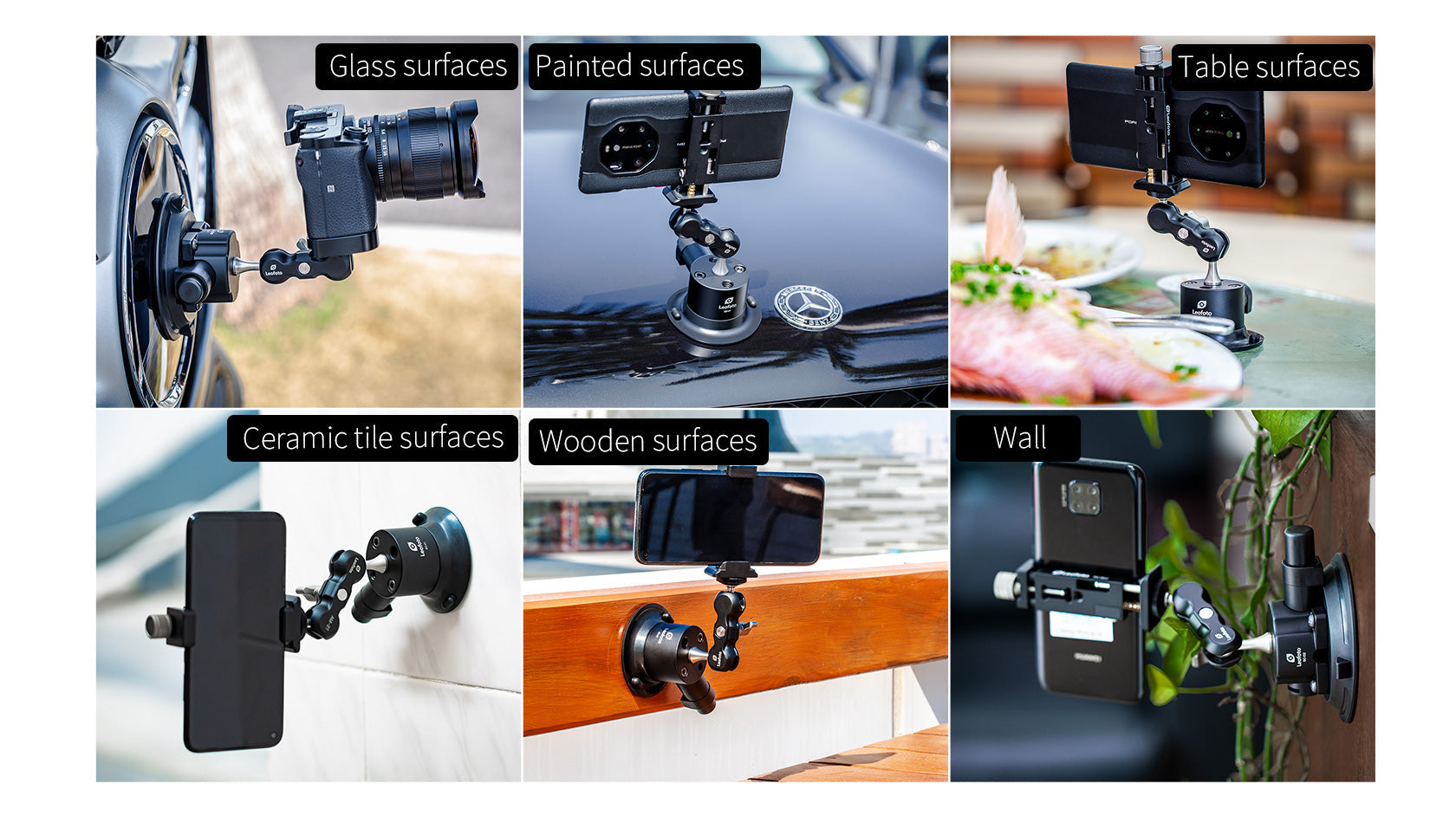Leofoto SC-01 + PC-90II + Versa Arm Suction Mounting Kit | 1/4" Screw |Max Load: 55lb (25kg)