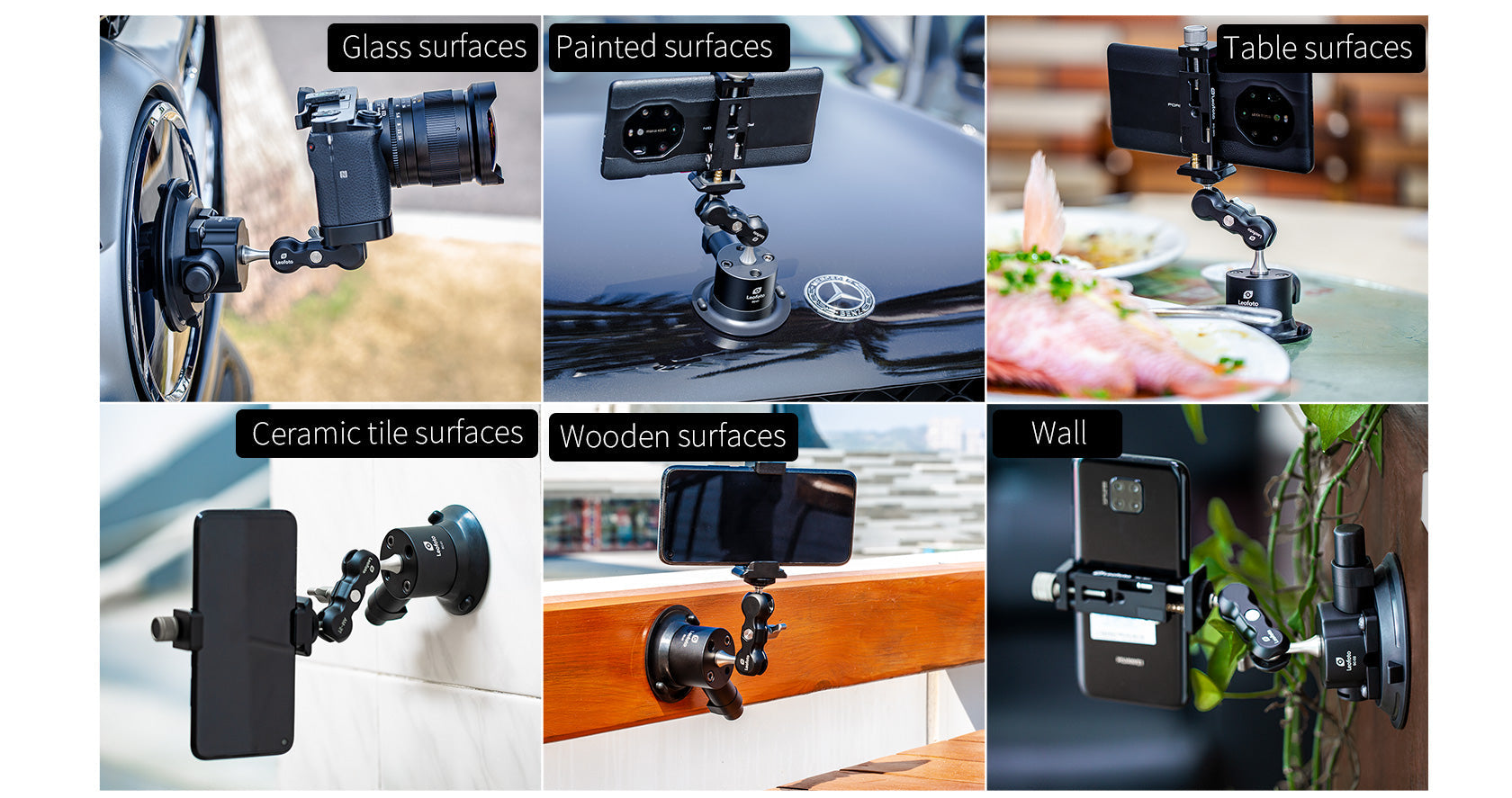 Leofoto SC-02 + PC-90II + Versa Arm Suction Mounting Kit | 1/4" Screw |Max Load: 88lb (40kg)
