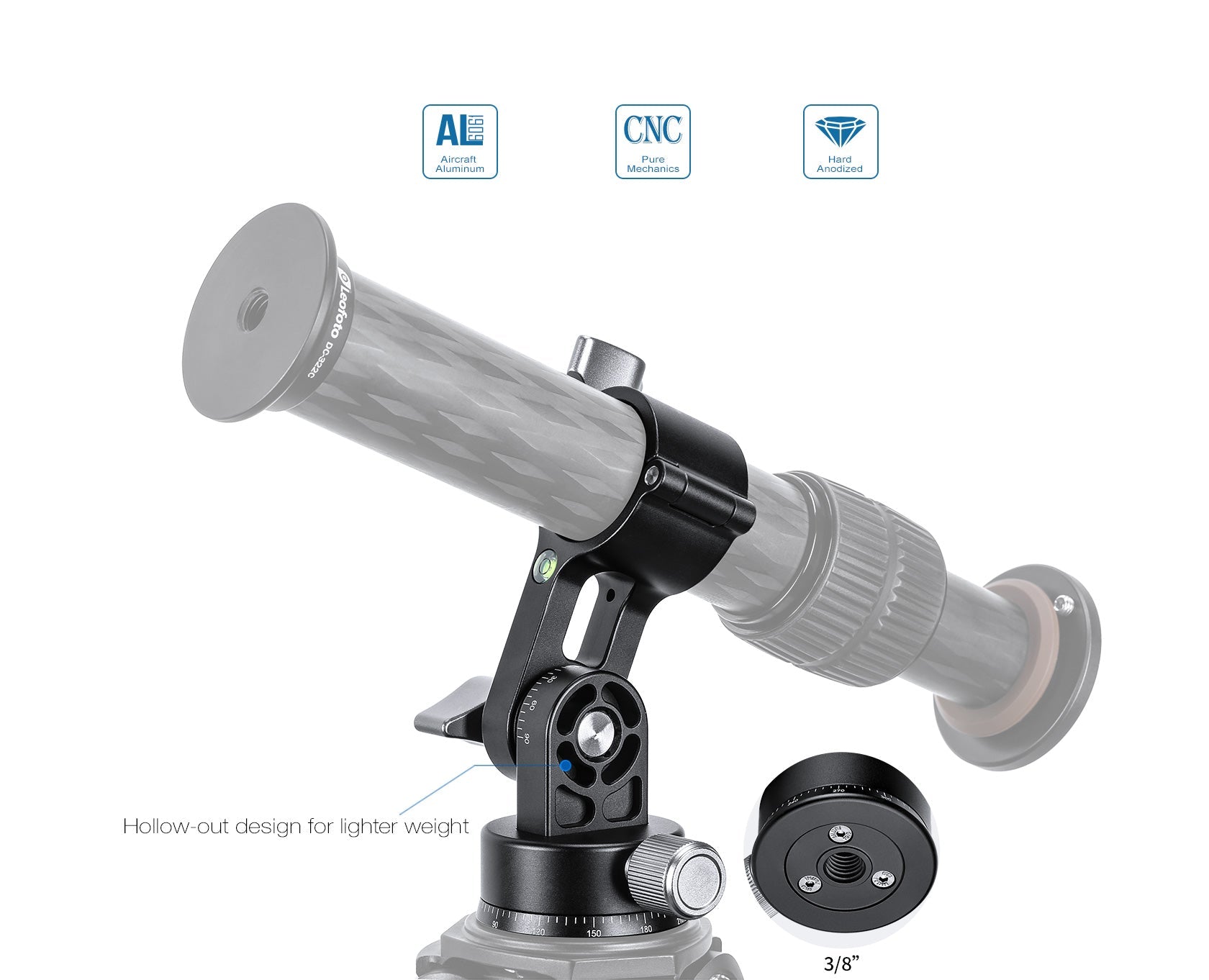 Leofoto HS-22/ HS-25/ HS-28/ HS-32 HS Series Center Column Tilt Adapter | 3/8"