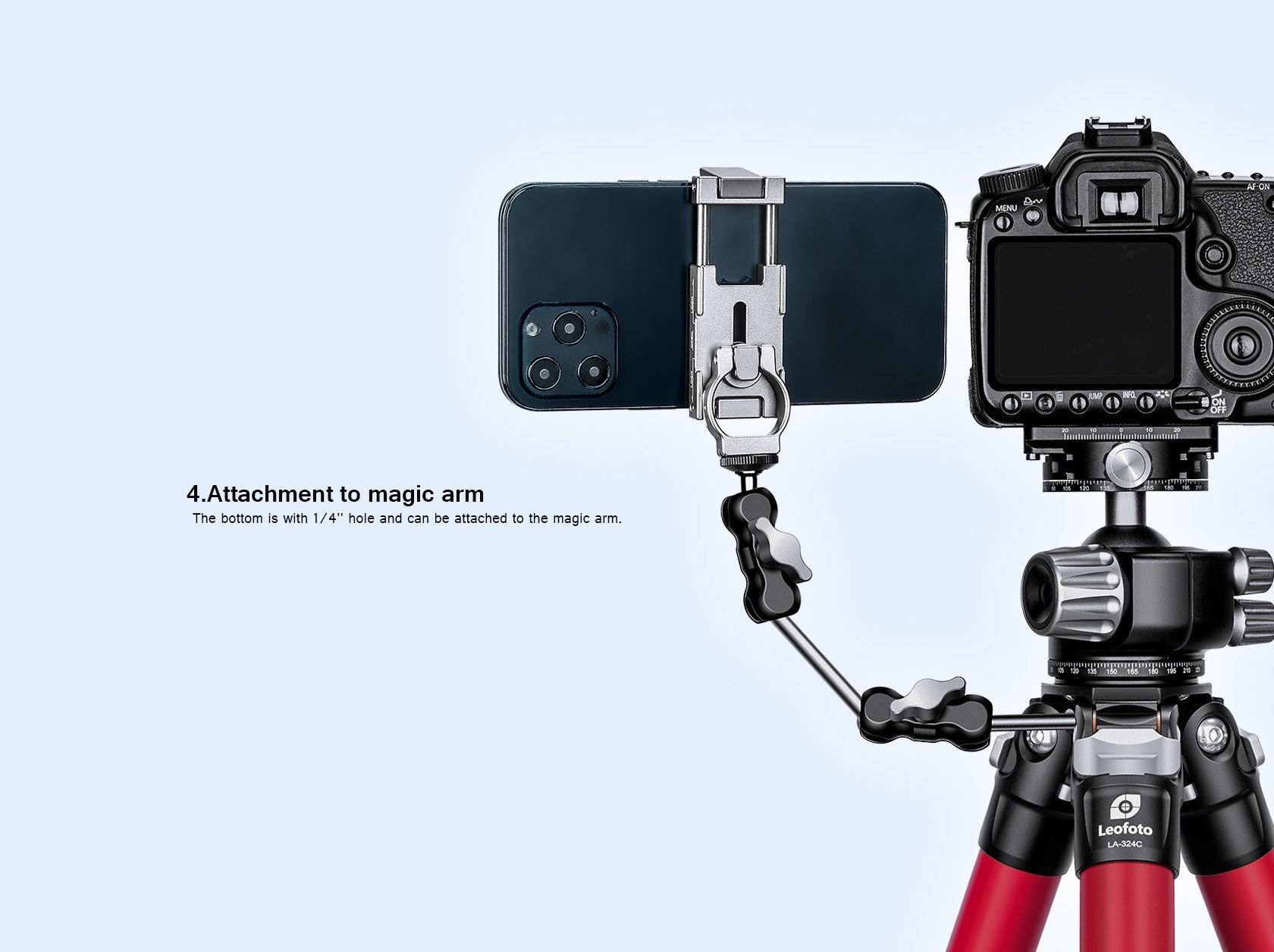 Leofoto PC-60 Mini Smartphone Clamp/Holder/Video/Selfie Stand with Arca-Compatible Dovetail in Black/Silver