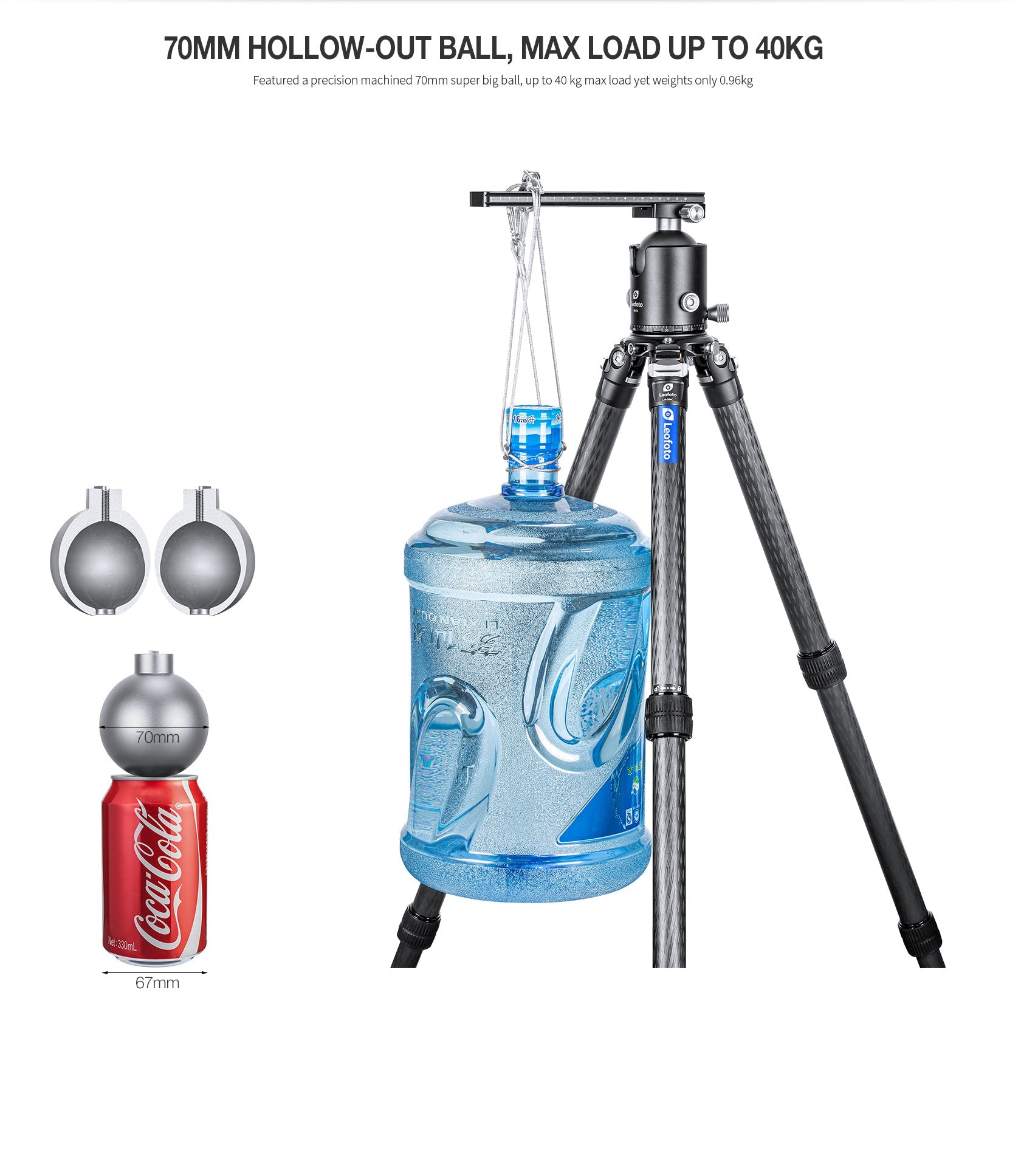 Leofoto HB-70 70mm Pro Heavy-Duty Ball Head with Quick Release Plate & Case | Max Load 88lb