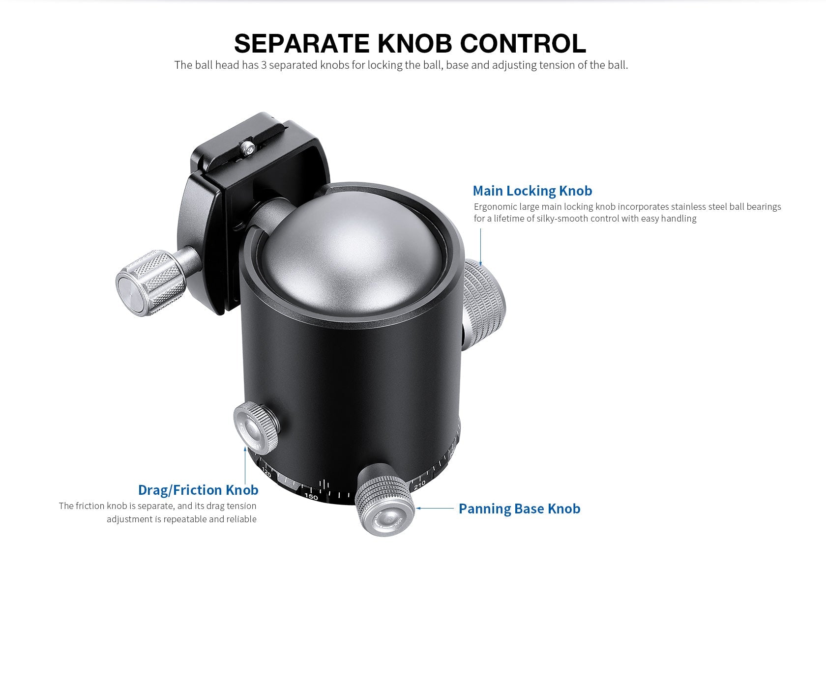 Leofoto HB-70 70mm Pro Heavy-Duty Ball Head with Quick Release Plate & Case | Max Load 88lb