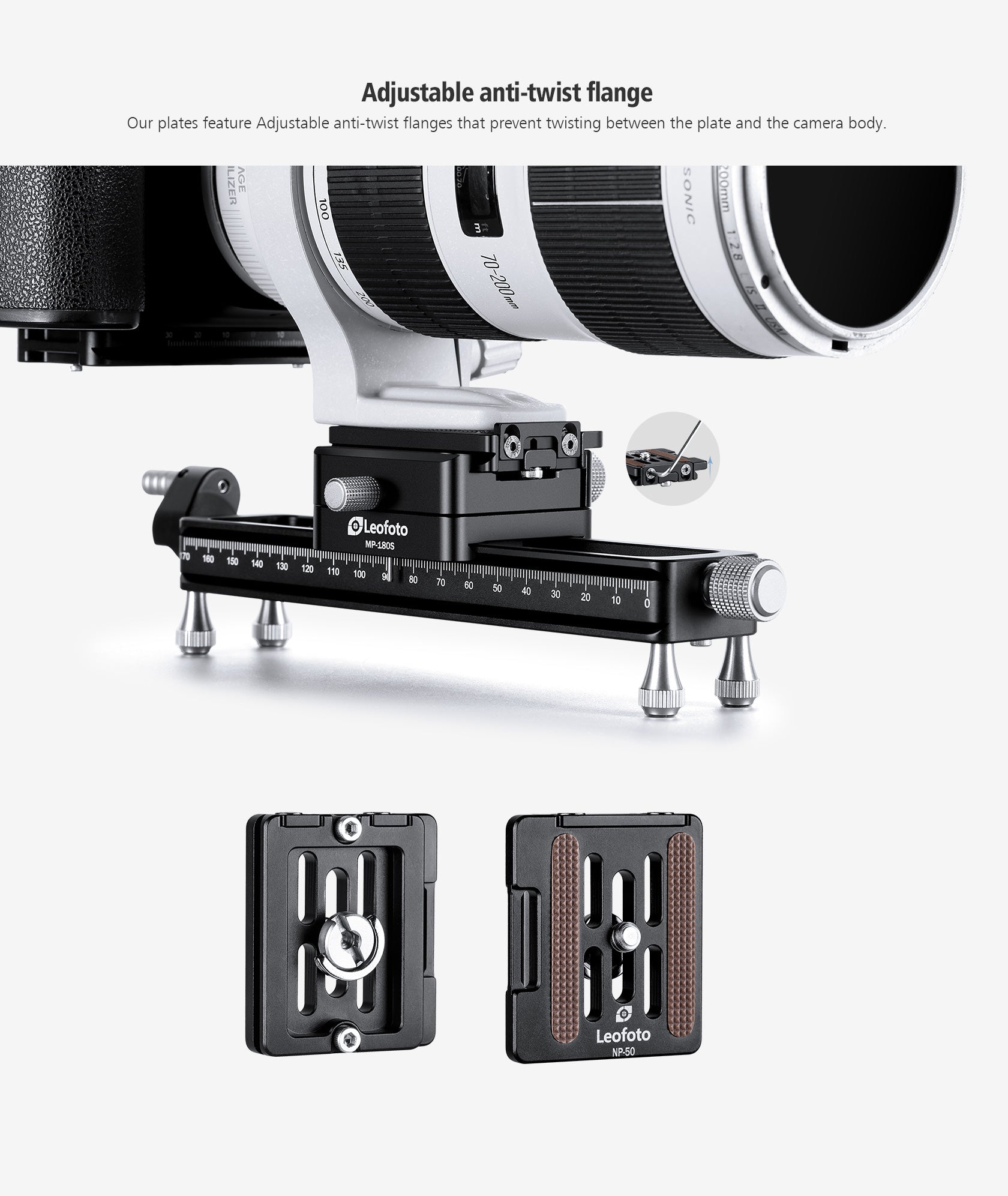 Leofoto MP-180S Macro Focusing Rail with Rotating Arca-Type QR System (7.1")