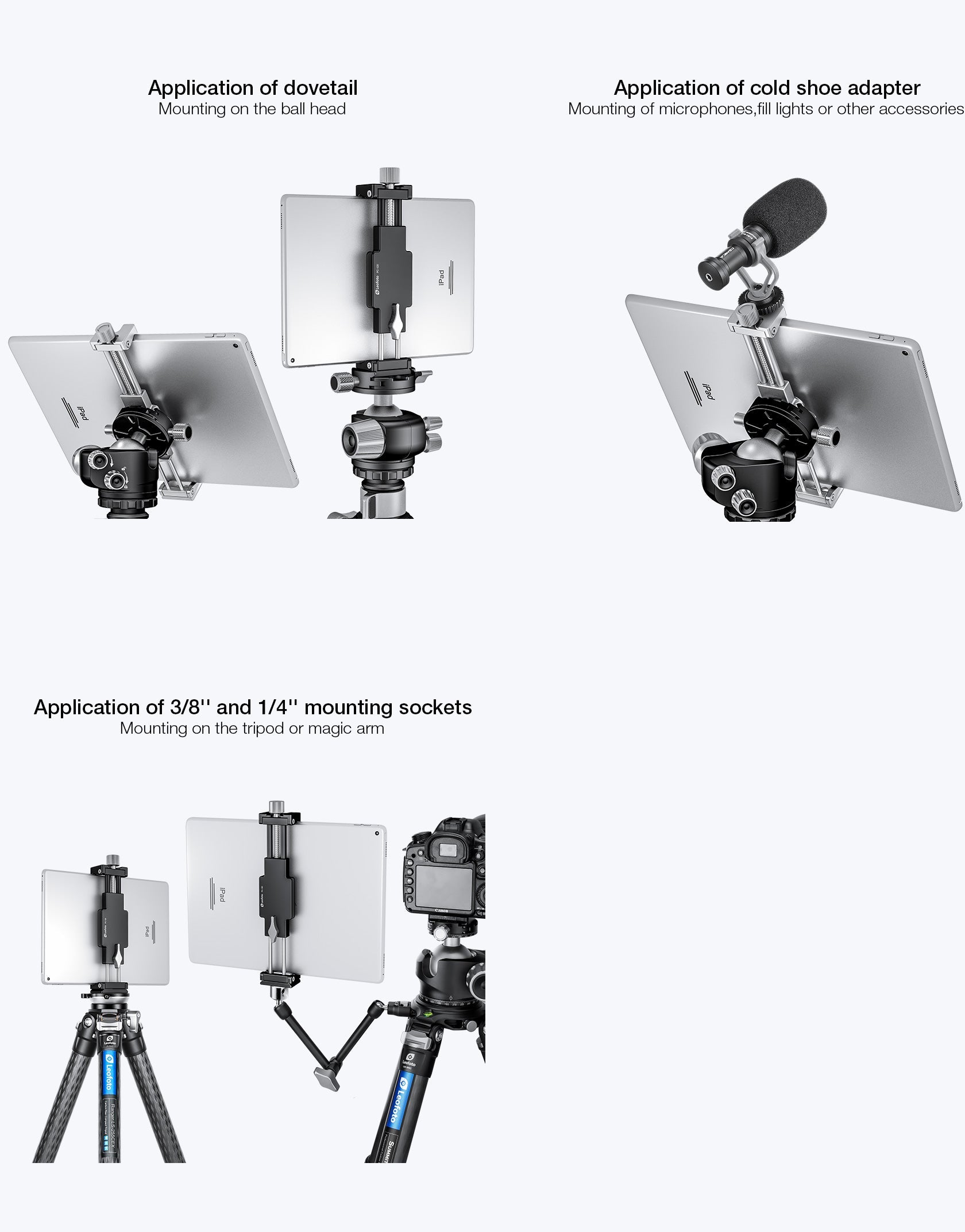 Leofoto PC-120 Portable Phone & Tablet Holder with 1/4'' and 3/8'' Mounting Sockets