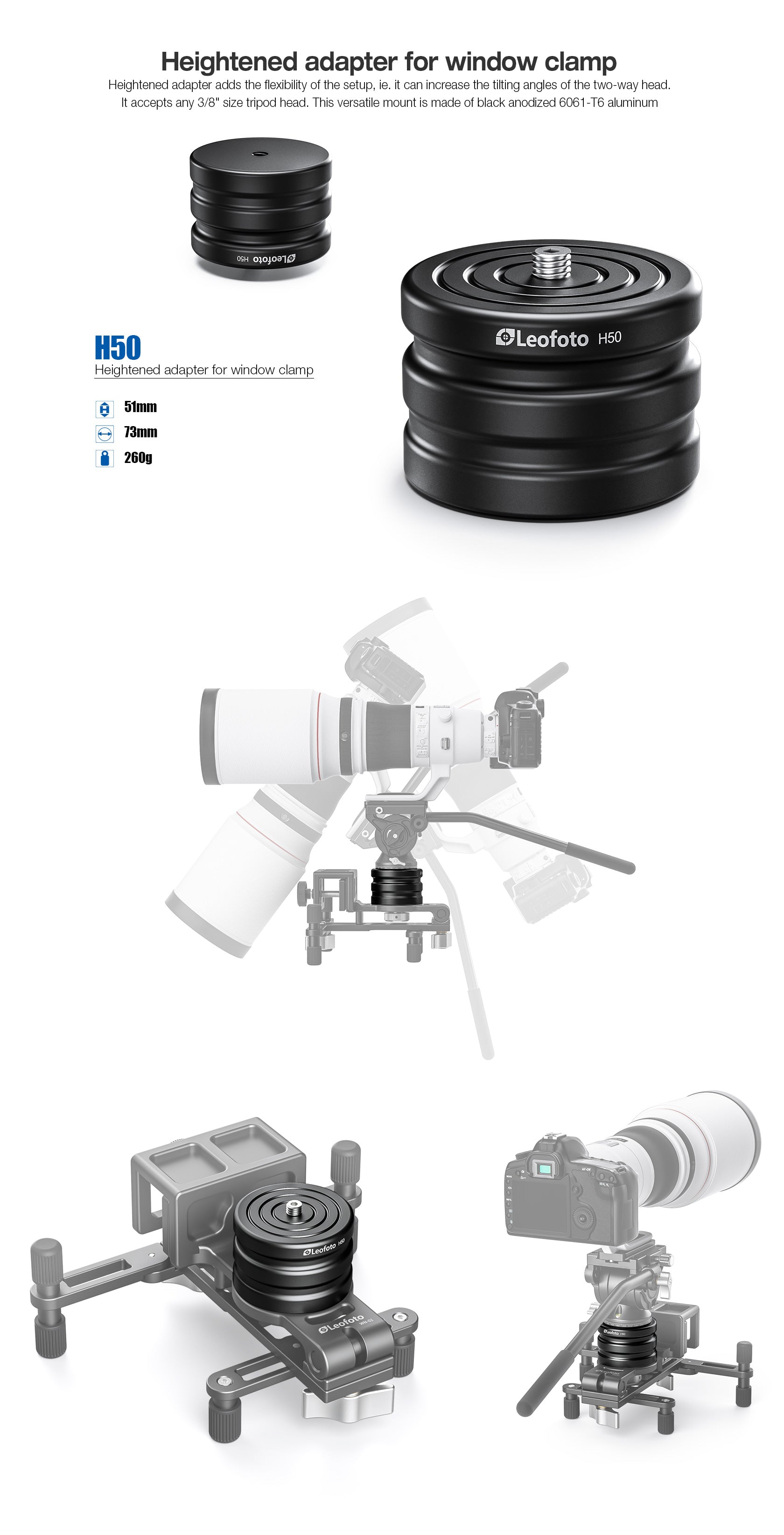 Leofoto H50 Extended Adapter for Window Clamp