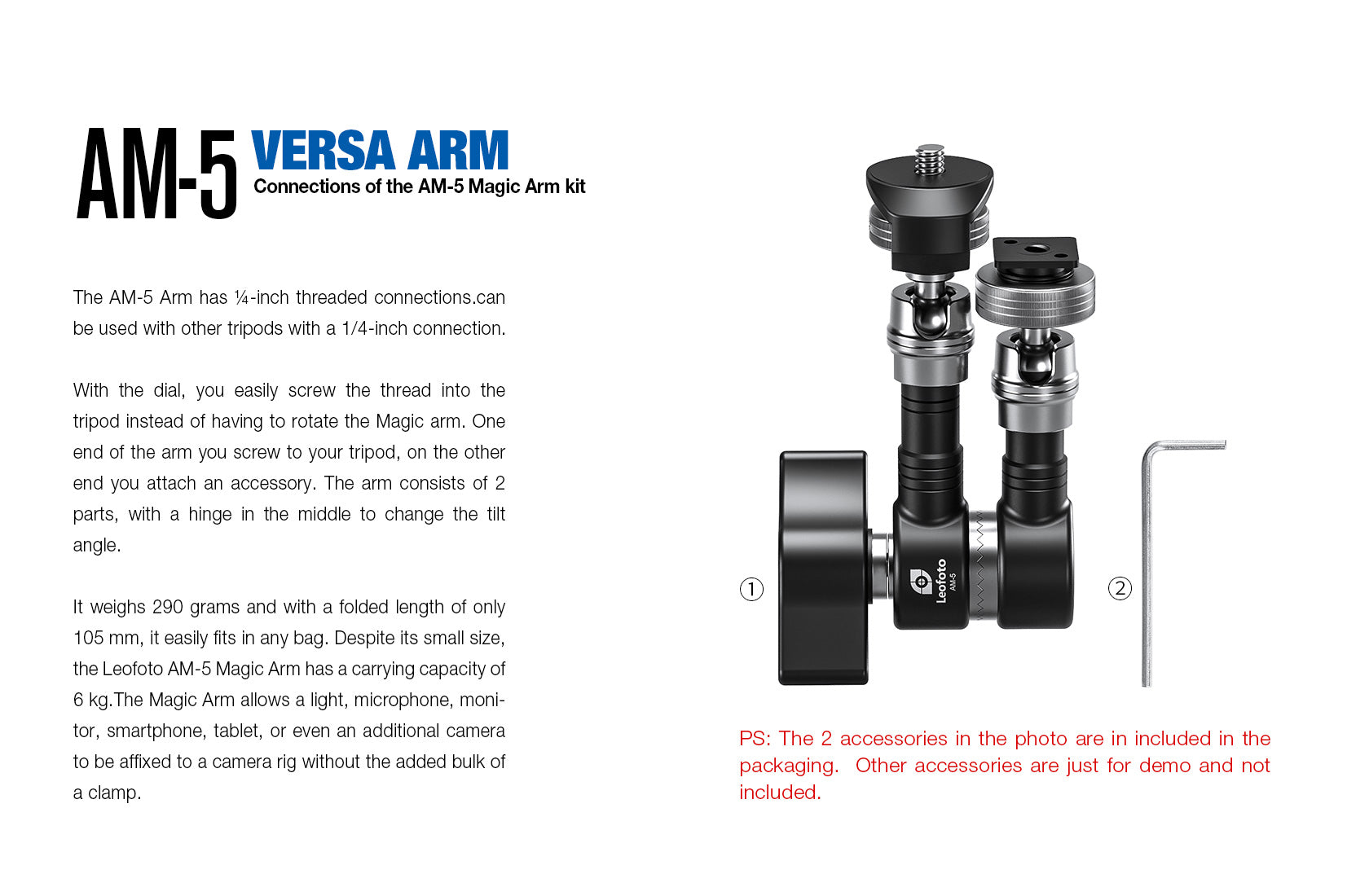 Leofoto AM-5 / AM-6 Versa Magic Arm "Heavy-Duty" Multi-Purpose Accessory | 1/4th Mounting Screws