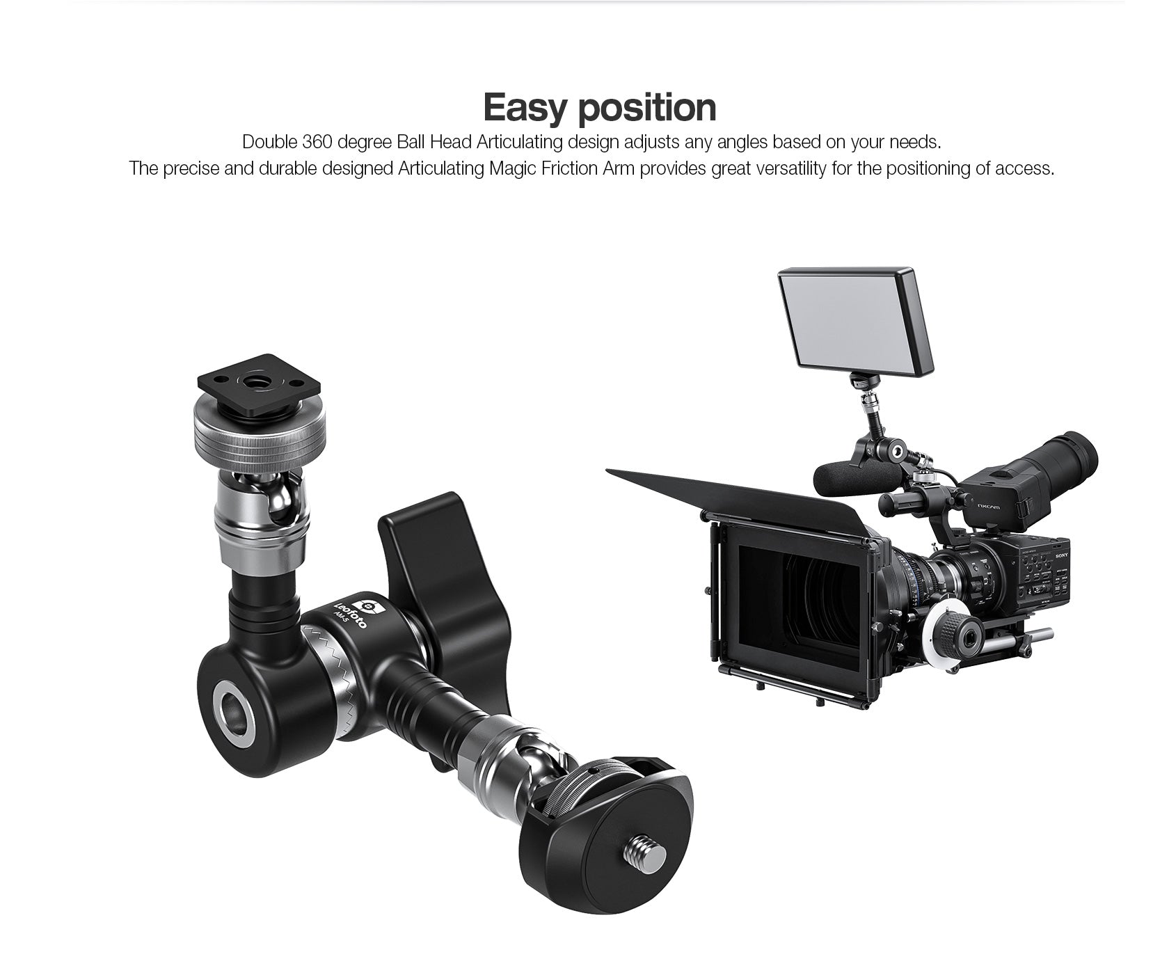 Leofoto AM-5 / AM-6 Versa Magic Arm "Heavy-Duty" Multi-Purpose Accessory | 1/4th Mounting Screws