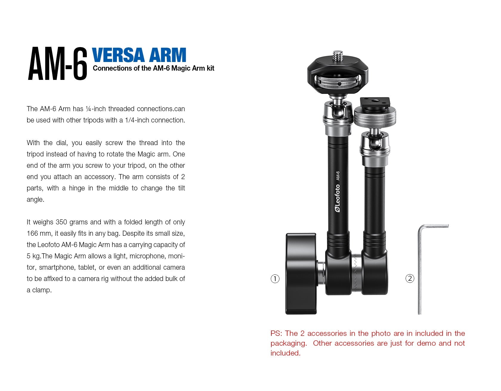 Leofoto AM-5 / AM-6 Versa Magic Arm "Heavy-Duty" Multi-Purpose Accessory | 1/4th Mounting Screws