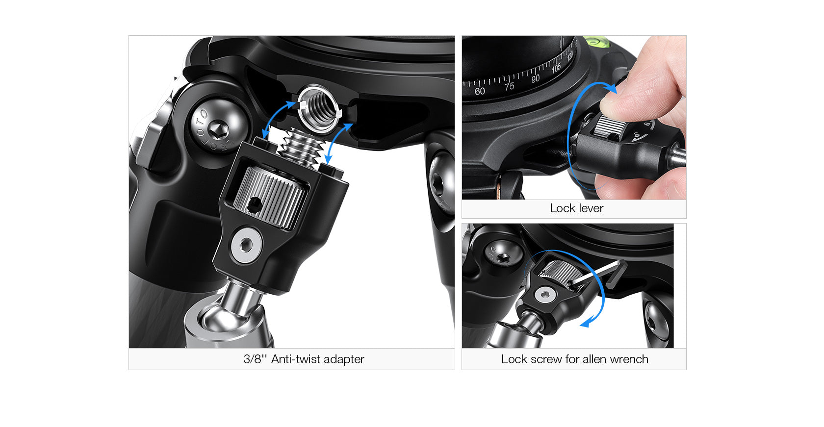 Leofoto AM-5 / AM-6 Kit Versa Magic Arm "Heavy-Duty" | Anti-Twist Adapter | 1/4th and 3/8" Mounting Screws